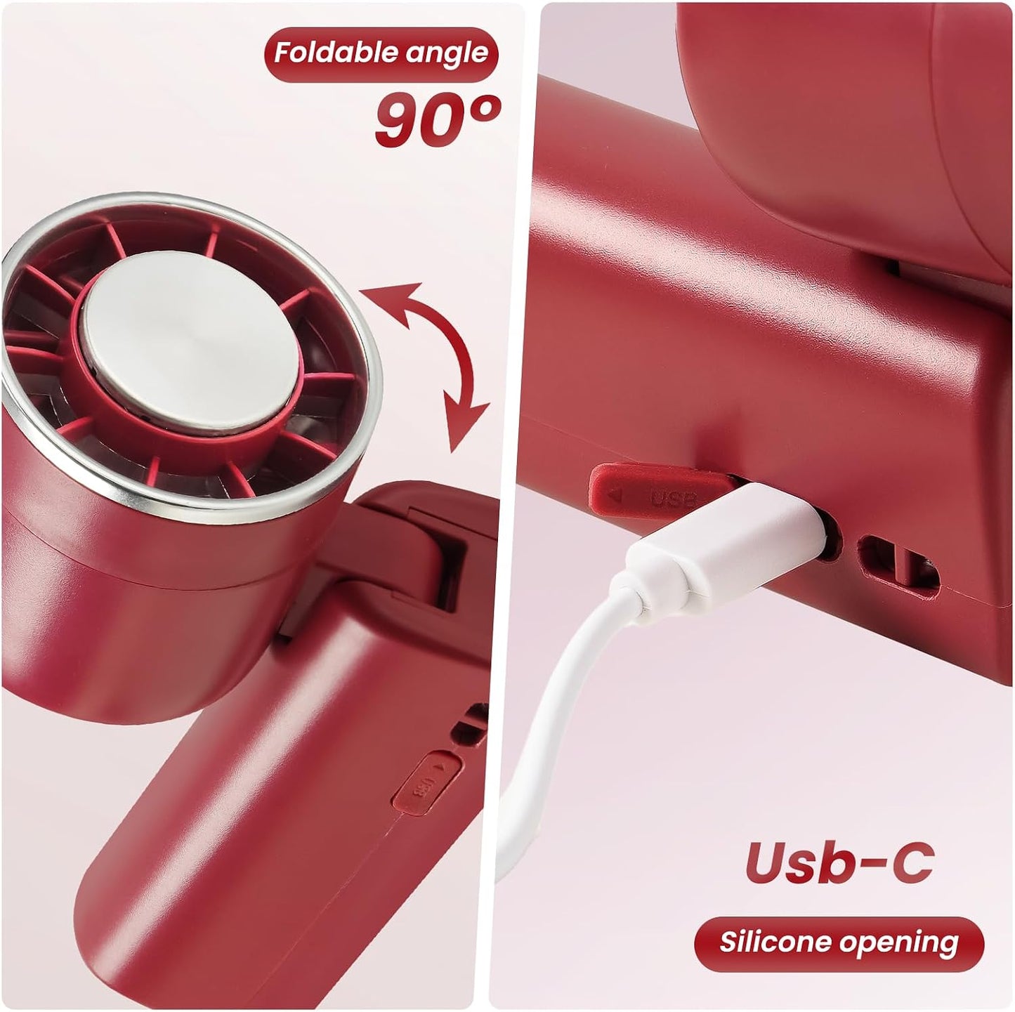 Handventilator, 4 Geschwindigkeiten, verstellbar, 4800 mAh, faltbar, leicht, am Hals getragenes Design, Strandurlaub, tragbarer Ventilator für Reisen, Kühlung für Camping, Outdoor und Indoor