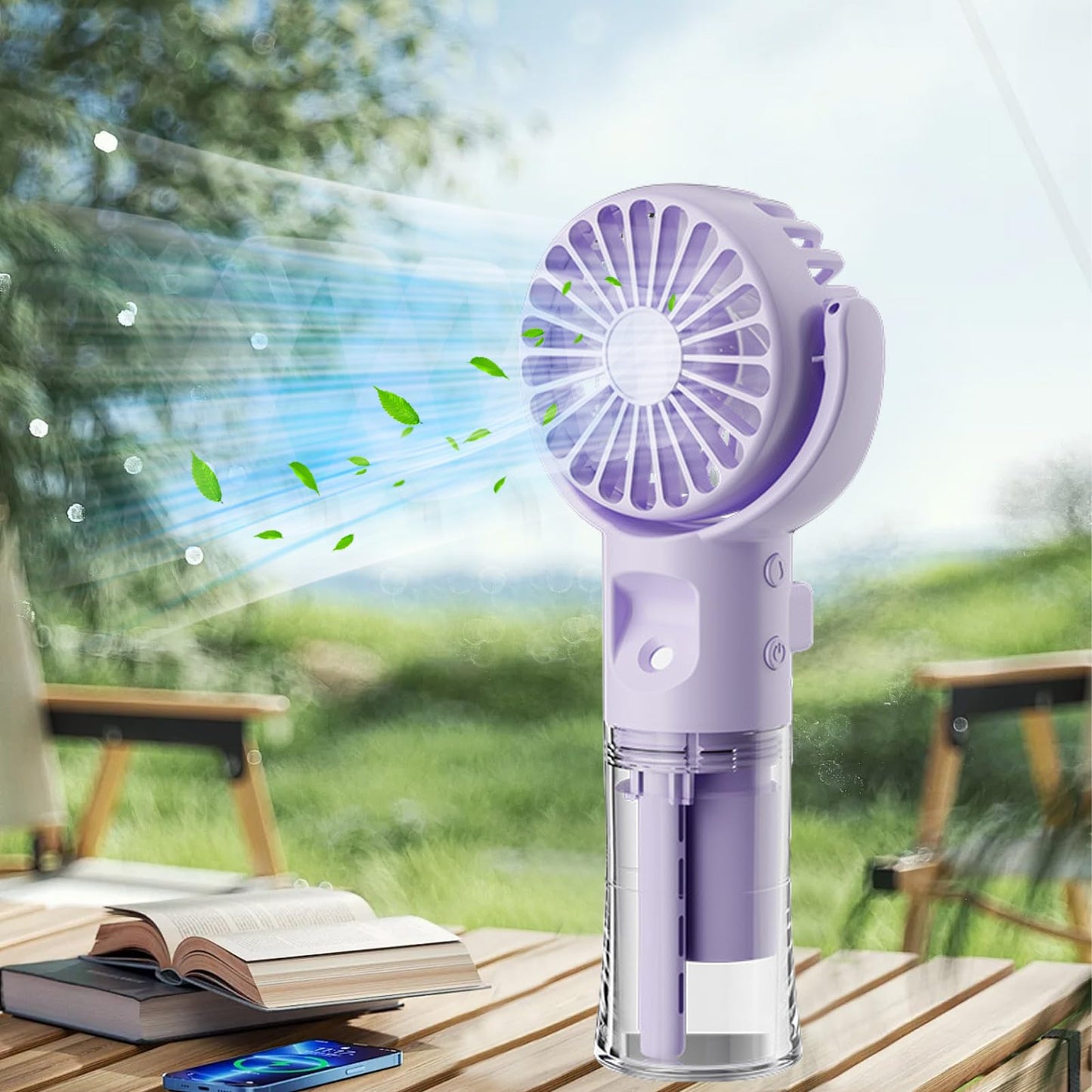 Handventilator mit Wasserkühlung, Tragbarer Handventilator USB Wiederaufladbarer, 4 Geschwindigkeiten, Mini Ventilator mit Wasserkühlung Hand, Ventilator Akku Hand Fan für Reisen Büro (Lila)