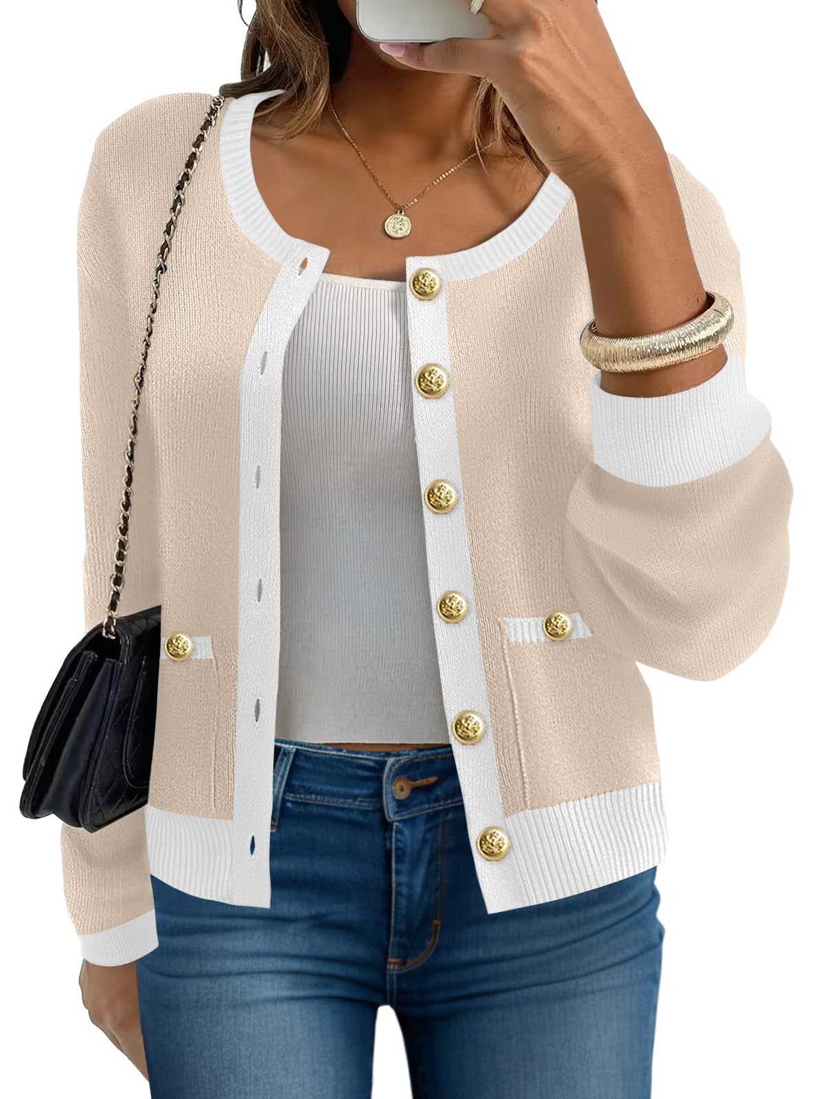 2024 Trendy Cardigans für Damen im Herbst, lässig, klassisch, vorne offen, Button-Down, leichte Pullover, Strick-Oberteil