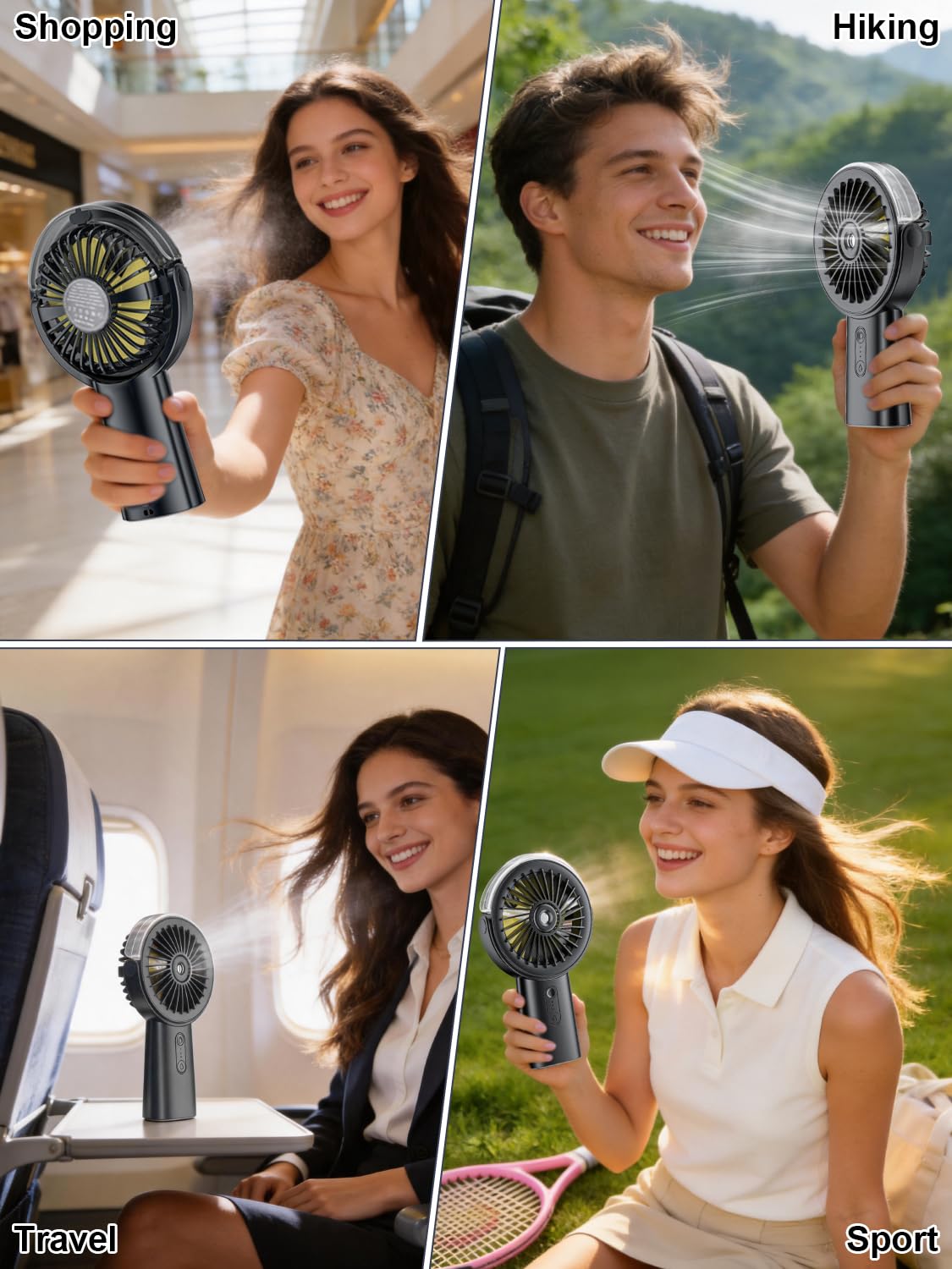 Handventilator Akku Aufladbar mit Wasserkühlung, 6000mAh Tragbarer Mini Ventilator mit 3 Gänge, Ventilatoren Leise Klein mit 4–18 Laufzeit, Portable USB Hand Fan für Sommer, Reise, Outdoor, Blau