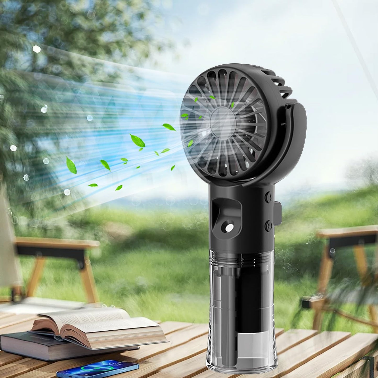 Handventilator mit Wasserkühlung, Tragbarer Handventilator USB Wiederaufladbarer, 4 Geschwindigkeiten, Mini Ventilator mit Wasserkühlung Hand, Ventilator Akku Hand Fan für Reisen Büro (Lila)