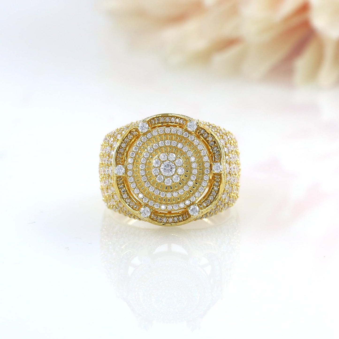 3 Karat Rundschliff Moissanit Diamant King Crown Circle Cluster Ehering für Herren aus 14 K Gelbgold über Sterling Silber Schmuck Geschenk für Männer (VVS1/3,00 Cttw)-10