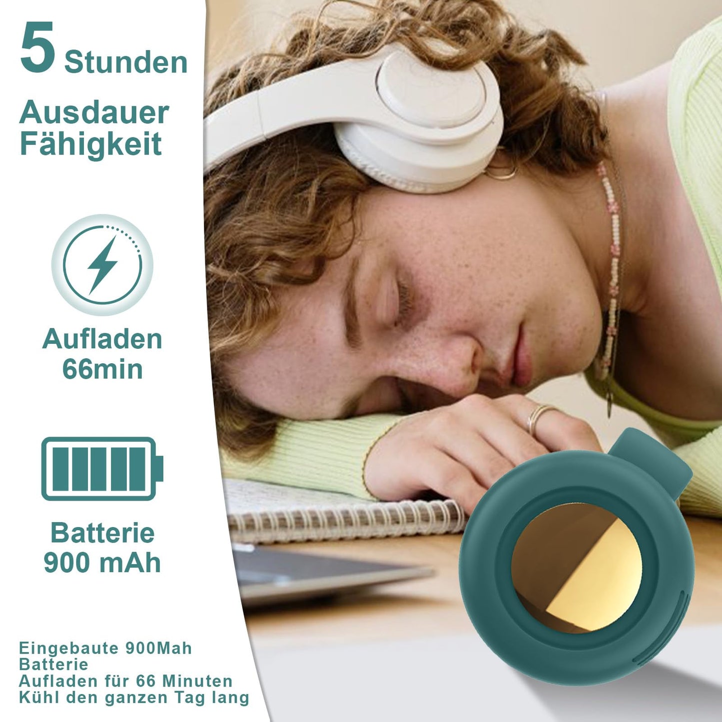 Small Clip Fan,Portable Silent Mini Bladeless Fan Clip On,Tragbarer Clip Ventilator,3 Geschwindigkeiten Mini handventilator,USB Wiederaufladbar Taillenclip-Ventilator,Für Outdoor Büro (Grün)