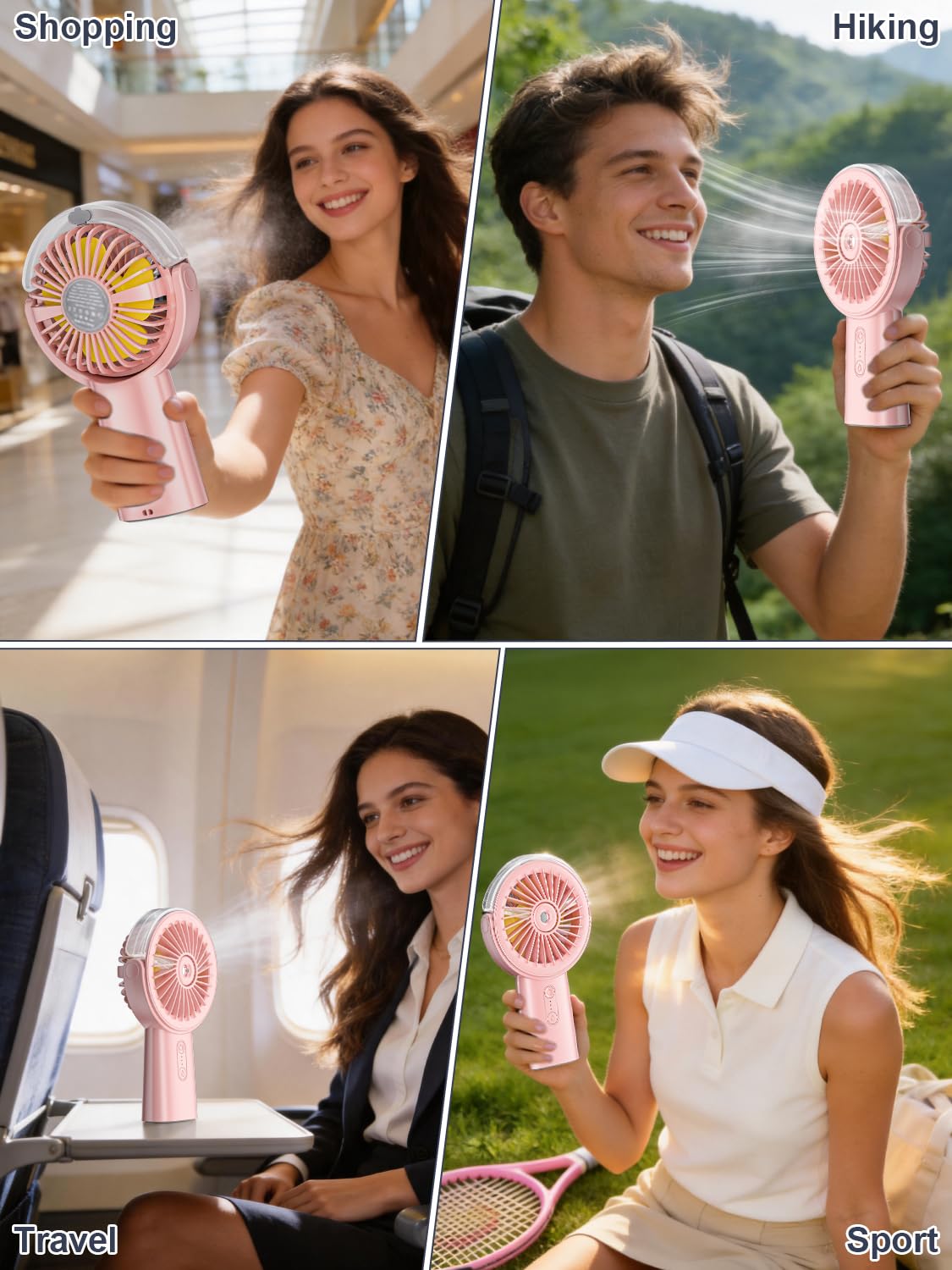 Handventilator Akku Aufladbar mit Wasserkühlung, 6000mAh Tragbarer Mini Ventilator mit 3 Gänge, Ventilatoren Leise Klein mit 4–18 Laufzeit, Portable USB Hand Fan für Sommer, Reise, Outdoor, Blau