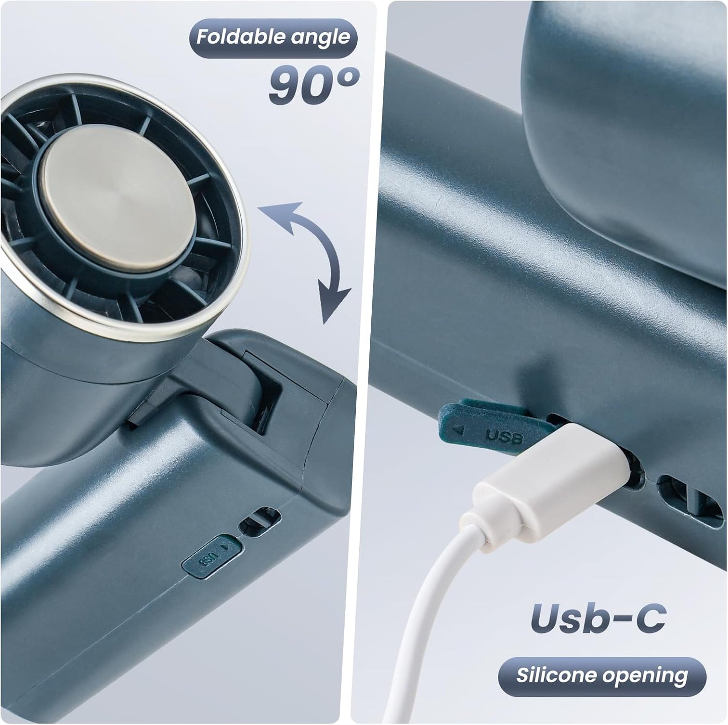 Handventilator, 4 Geschwindigkeiten, verstellbar, 4800 mAh, faltbar, leicht, am Hals getragenes Design, Strandurlaub, tragbarer Ventilator für Reisen, Kühlung für Camping, Outdoor und Indoor