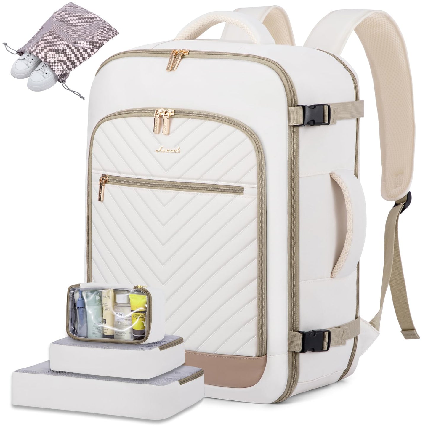 LOVEVOOK Reiserucksack für Damen, 40 l Handgepäck-Rucksack, flugtauglich, TSA-Reisetasche für persönliche Gegenstände, passend für 17-Zoll-Laptops, Business-Weekender-Tagesrucksack mit Kulturbeutel und 2 Packwürfeln