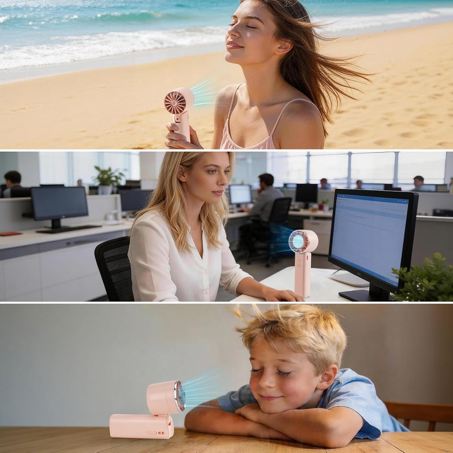 Handventilator, 4 Geschwindigkeiten, verstellbar, 4800 mAh, faltbar, leicht, am Hals getragenes Design, Strandurlaub, tragbarer Ventilator für Reisen, Kühlung für Camping, Outdoor und Indoor