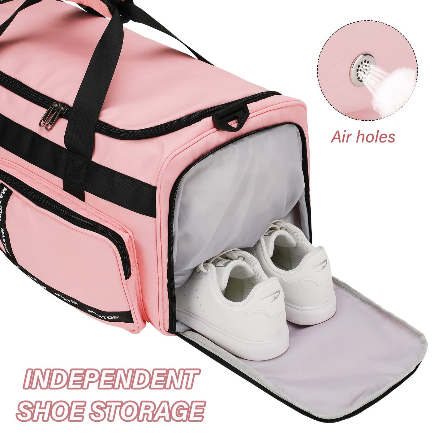 MAXTOP Sporttasche für Damen, Reisetasche, Handgepäck, Weekender, Übernachtungstasche, große Kapazität, Reisetasche mit Schuhfach, Yoga-Tragetasche mit Trocken- und Nasstrennung