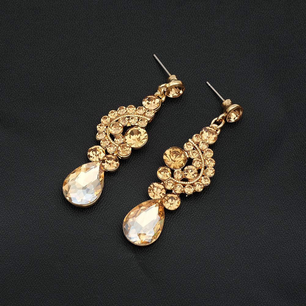 CSY 4-teiliges Set mit eleganten Kristall-Halsketten, Ohrringen, Armbändern und Ringen, Brautschmuck für Hochzeiten, Kostümschmuck-Sets für Bräute und Frauen (vergoldet, Champagner)