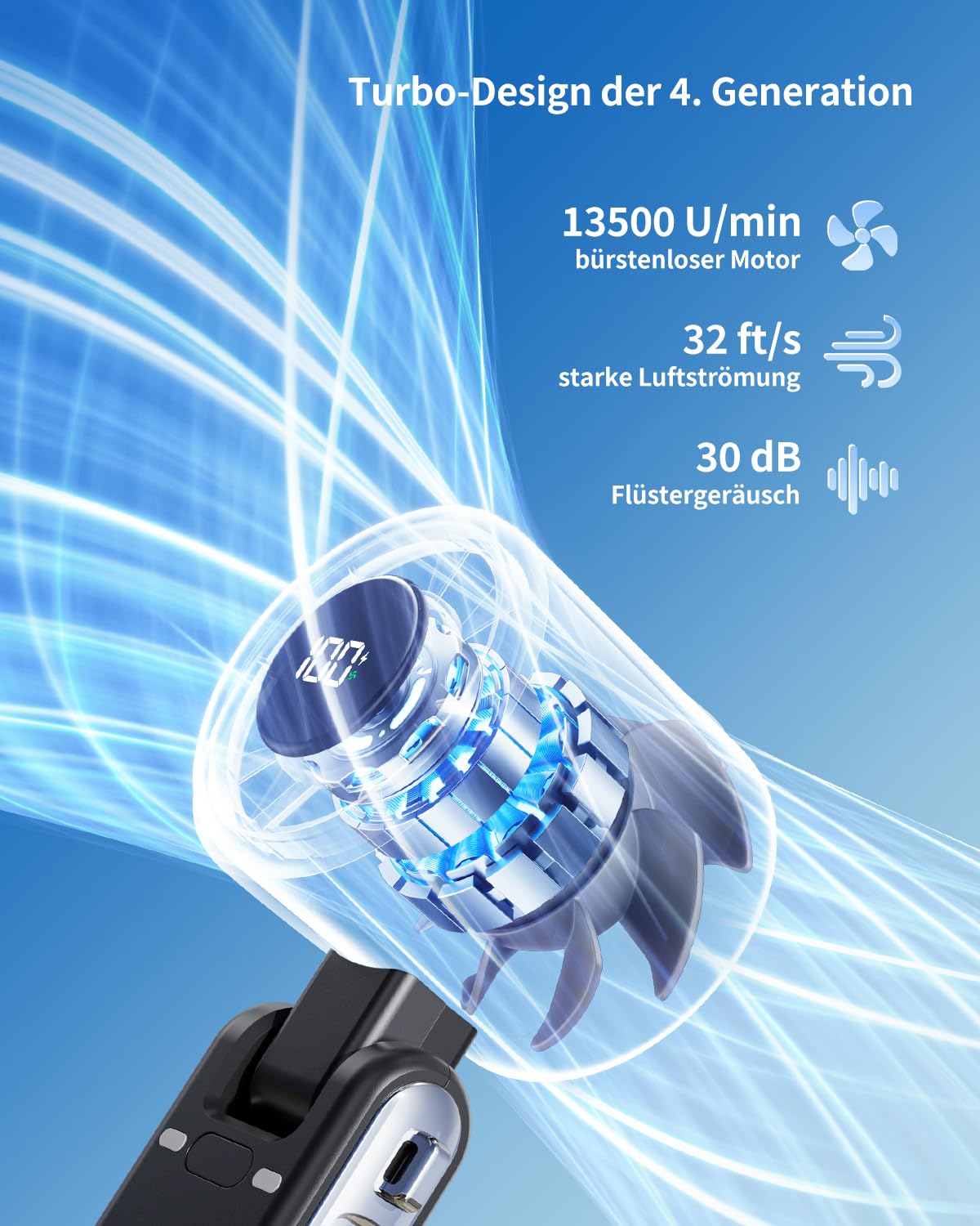 SWEETFULL Tragbarer Mini Handventilator Akku Aufladbar, 9m/s Hohe Geschwindigkeit,Mit 5 Geschwindigkeitsstufen, 3 in 1 Hand Hals und Tischventilator, bis zu 12 Stunden, für Reisen,Büro (Schwarz)