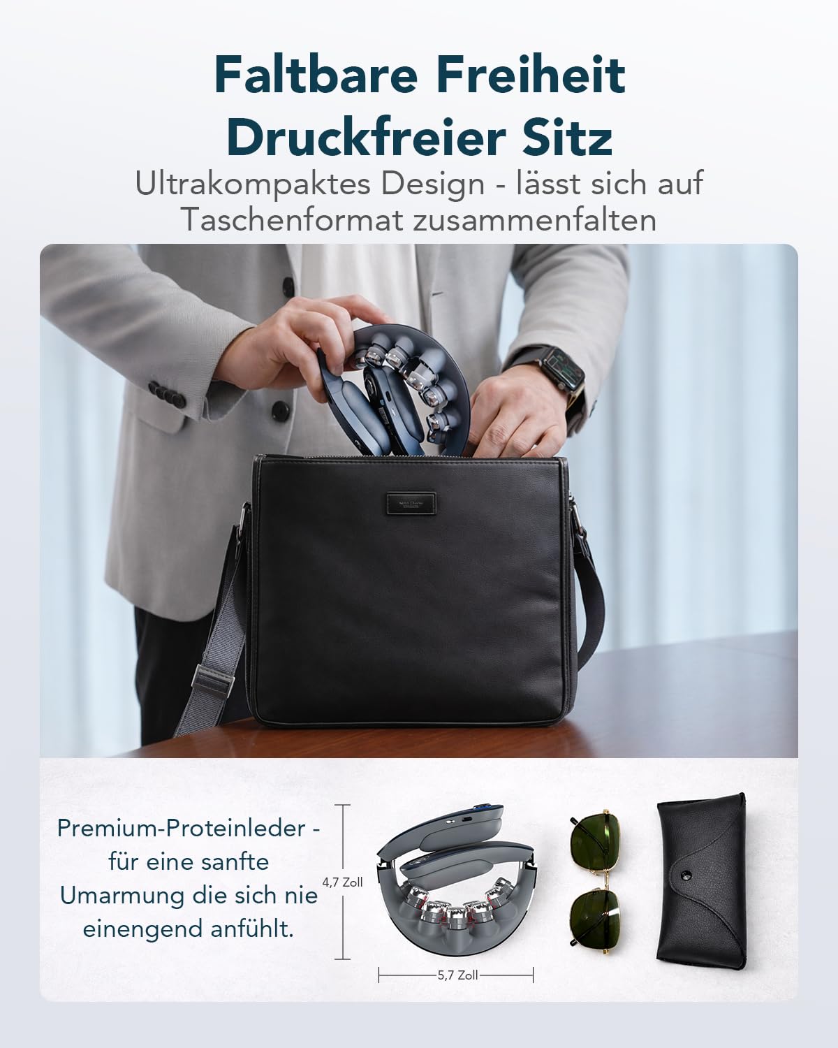 SKG Nackenmassagegerät, Faltbarer Elektrischer Nackenmasseur mit Wärme & Vibration, Titan 316L Massageköpfe, 11 Programme, Kabellos & Tragbar, Geschenk für Papa, Männer und Frauen, G7 Pro Fold（Gold)