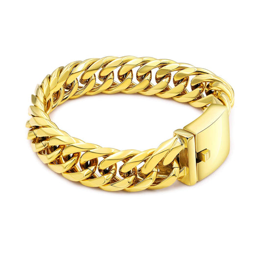 KnSam Herrren Armband, Punk Persönlichkeit Armband Herren Edelstahl Rostfreier Stahl Gold Armband Männer Herren Armband Silber Ketten Armbänder Gold 22Cm