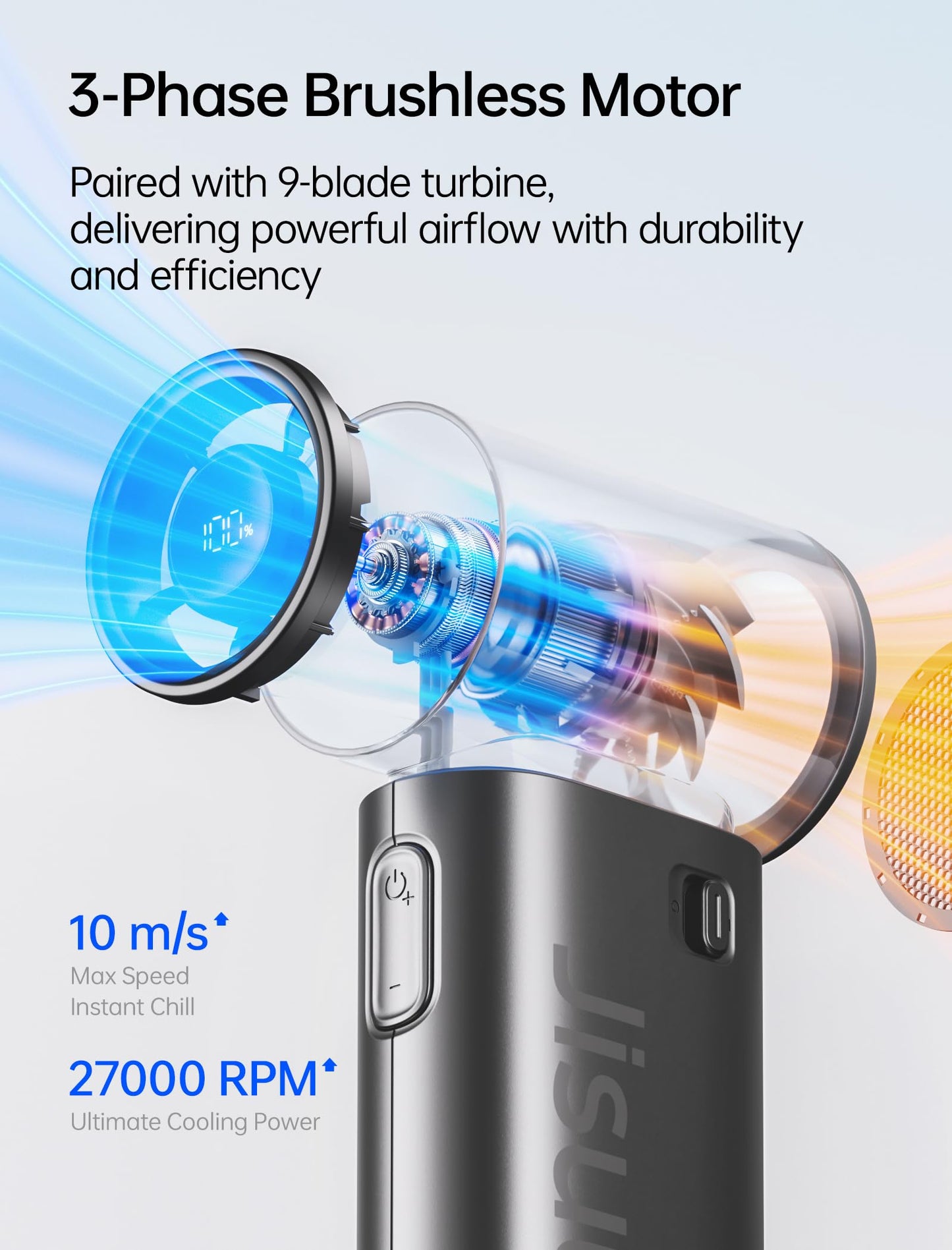 JISULIFE Portable Handheld Fan Life9, Turbo Power High Speed Air [18H Max Cooling Time], 5 Gear Wind, 5000mAh Rechargeable, Mini Pocket Design, Personal Fan for Travel Concerts Camping Makeup - Black