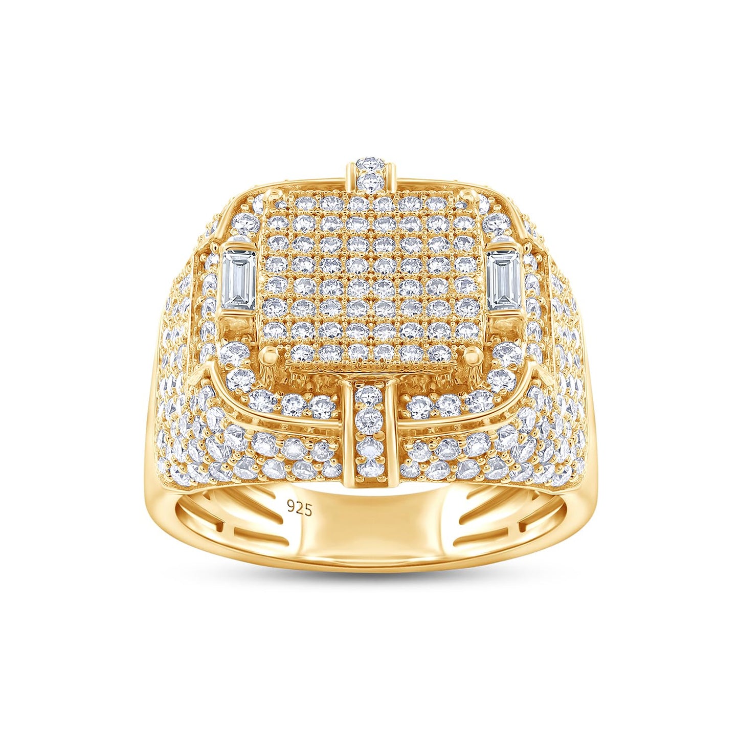 1,90 Karat Baguette- und Rundschliff-Moissanit-Diamant mit quadratischem Rahmen, Jubiläums-Ehering für Männer aus 14 Karat Gelbgold über Sterlingsilber, Schmuckgeschenk für Männer (VVS1/1,90 Karat)-9