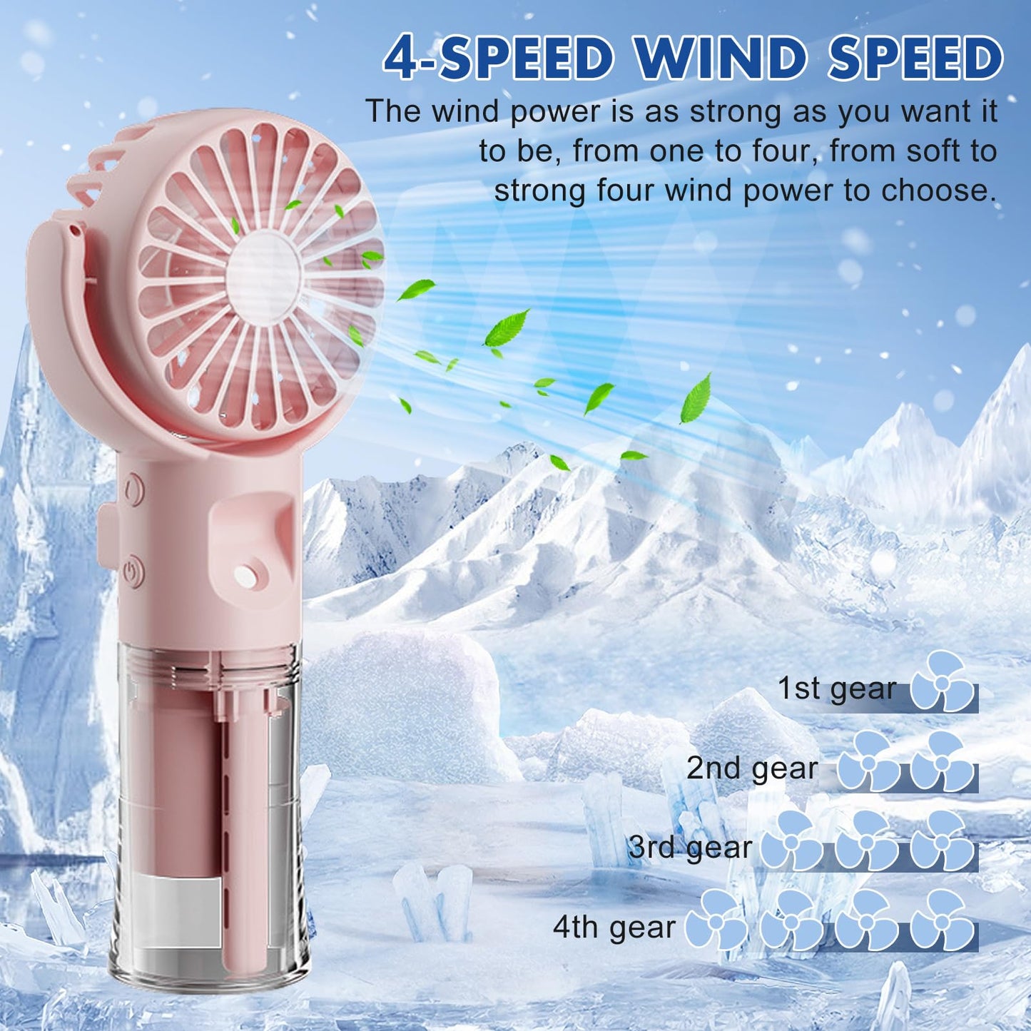 Handventilator mit Wasserkühlung, Tragbarer Handventilator USB Wiederaufladbarer, 4 Geschwindigkeiten, Mini Ventilator mit Wasserkühlung Hand, Ventilator Akku Hand Fan für Reisen Büro (Lila)