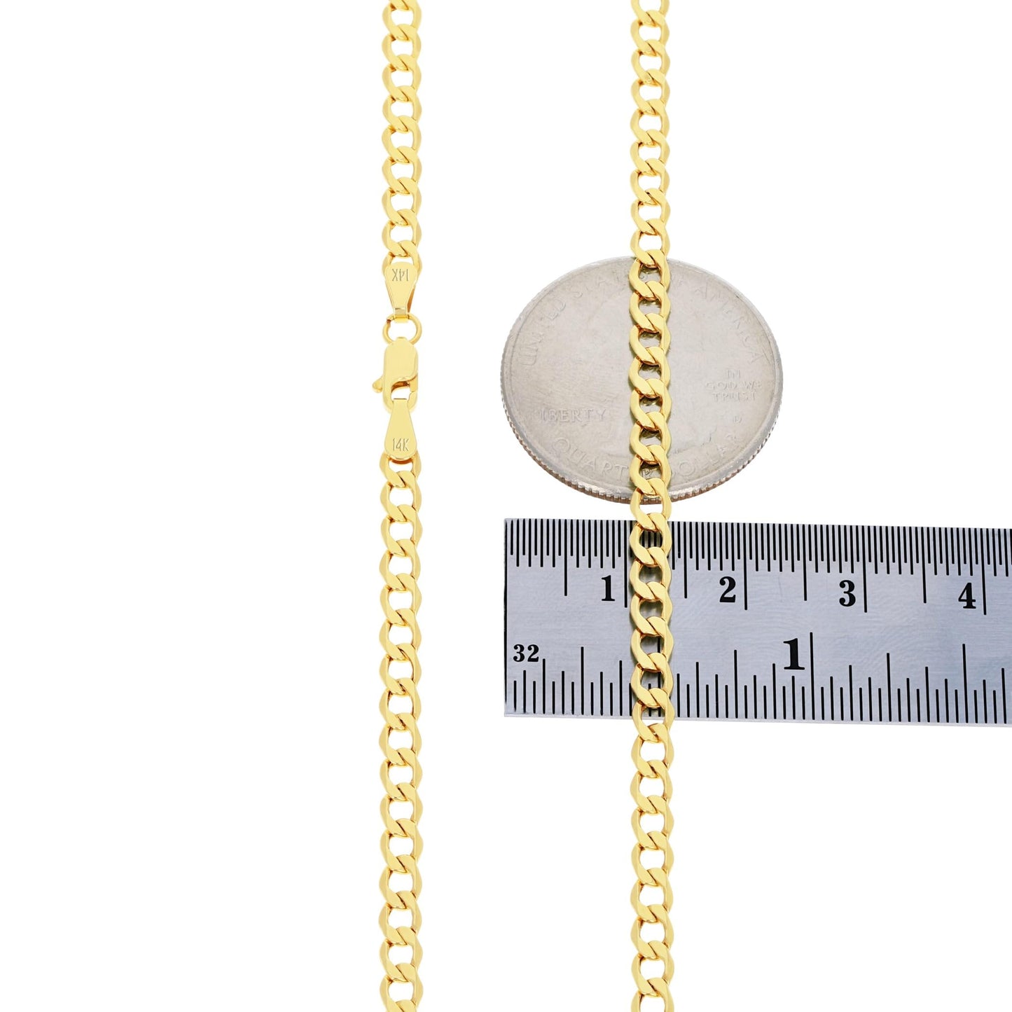 Nuragold Halskette mit Anhänger, 14 Karat Gelbgold, 3,5 mm, kubanische Panzergliederkette, Herren- und Damenschmuck, 40,6 cm, 45,7 cm, 50,8 cm, 55,9 cm, 61 cm, 66 cm, 71 cm