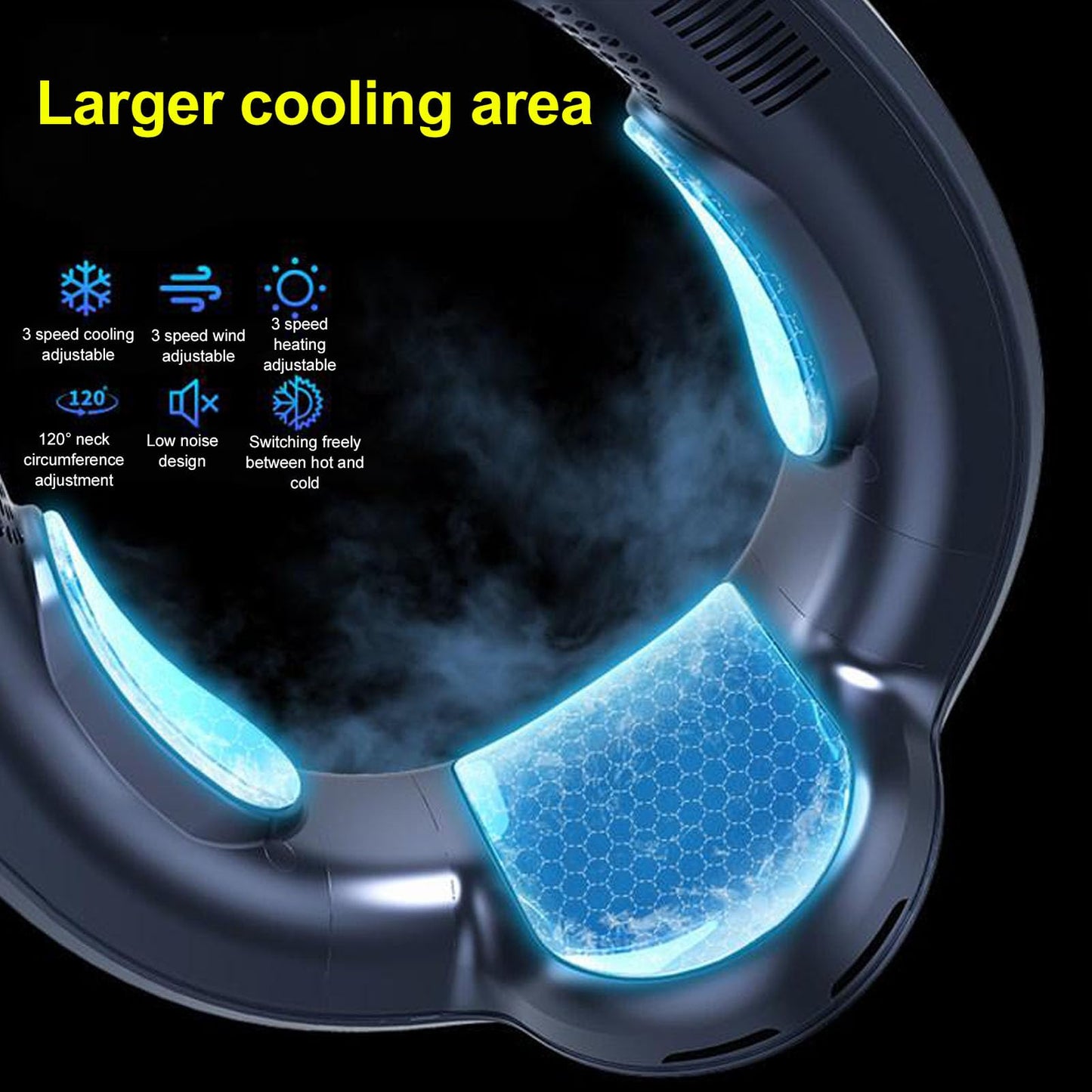 Tragbarer Nackenventilator mit Kühlung und Heizung, wiederaufladbarer tragbarer Ventilator mit 10.000 mAh, 3 Geschwindigkeiten, Halbleitertechnologie, leise für Reisen, Strand, (Helles Schwarz)