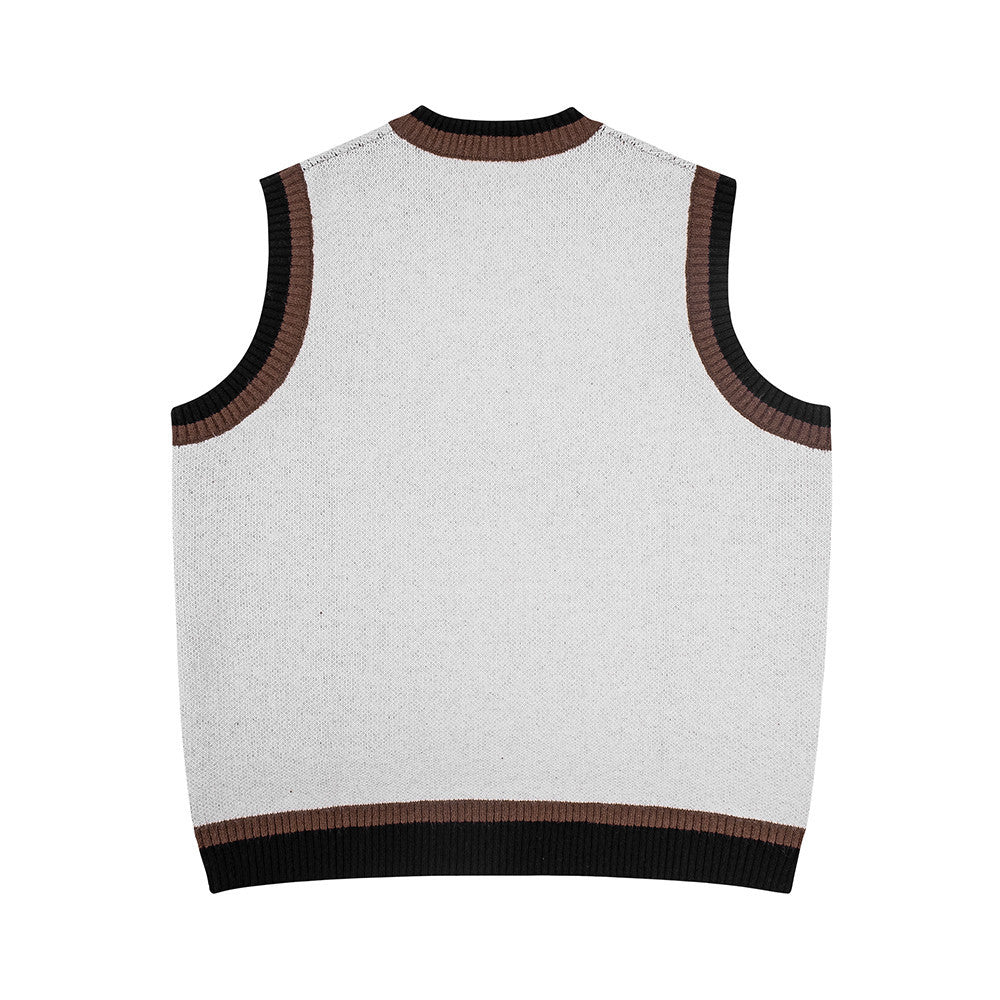 Pulloverweste mit Buchstabenmuster für Herren, lässige Oberbekleidung, V-Ausschnitt, ärmellos, Strickmode