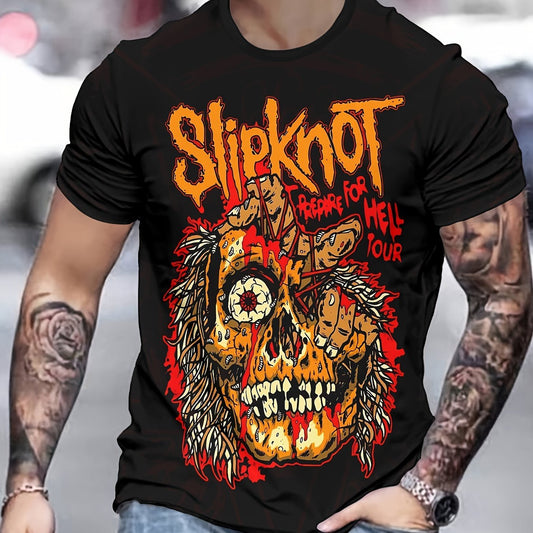 T-Shirt für Herren mit 3D-Druckmuster, lockere Passform, Polyestermaterial, Rundhalsdesign