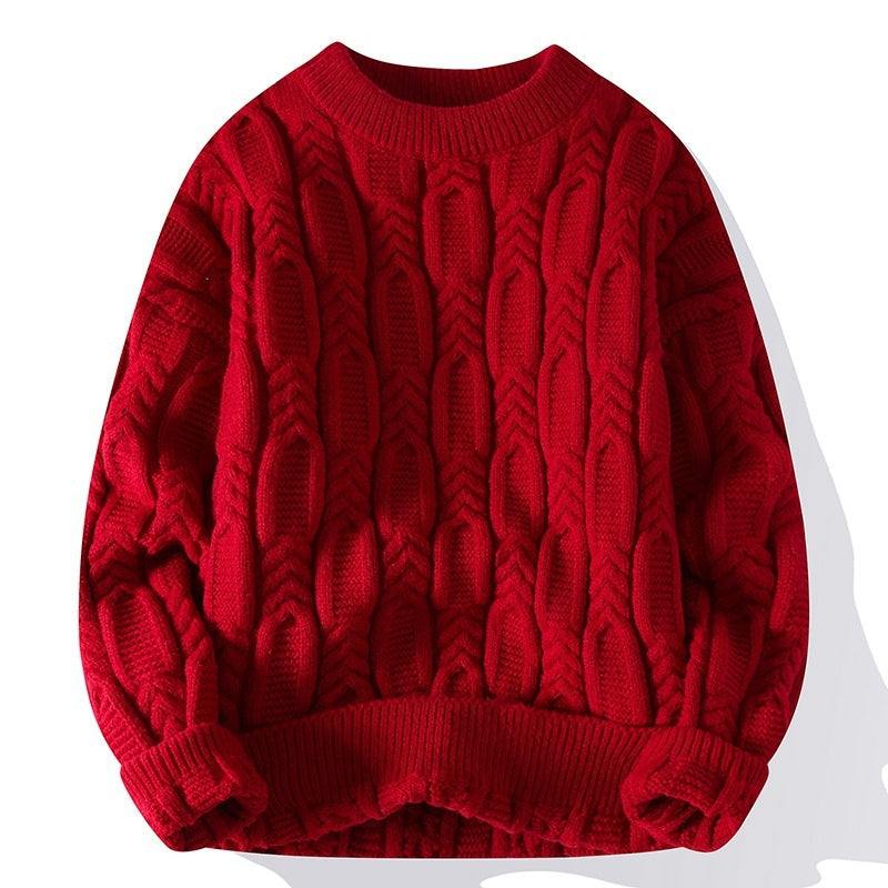 Herren Langarm Rundhals Pullover Dicker Nadelpullover