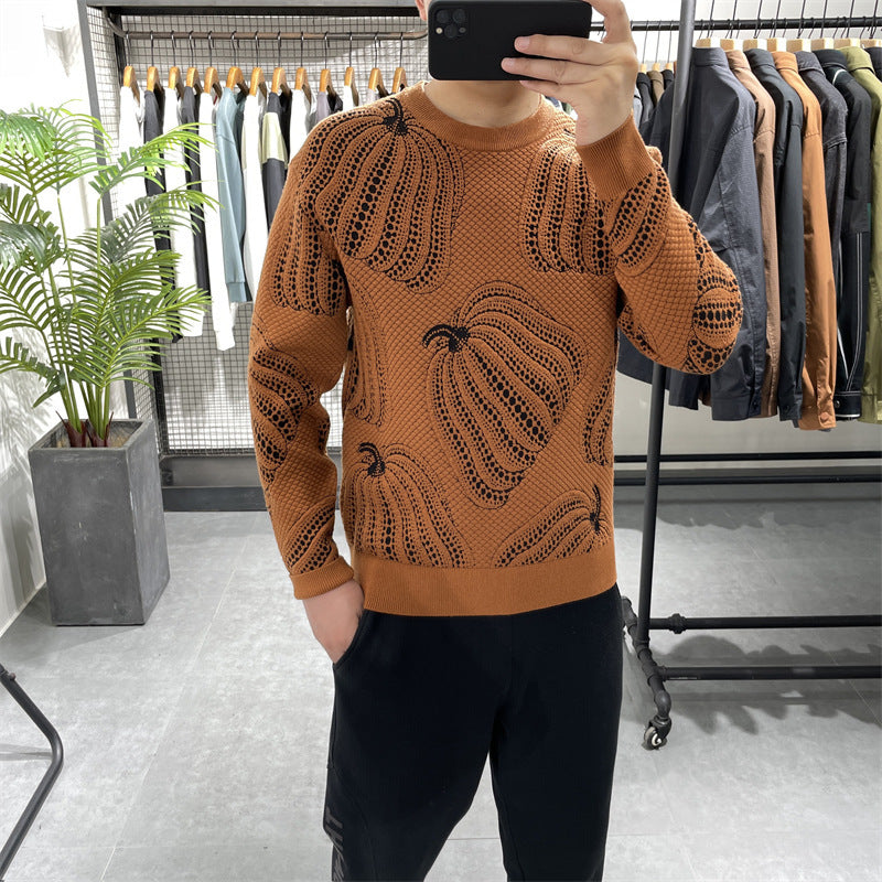 Winter New Pumpkin Jacquard Slim-Fit-Pullover mit Unterhemd