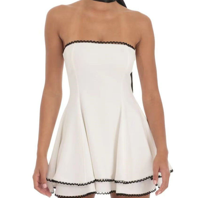 Slim Fit Temperament Farblich passendes Spitzenkleid