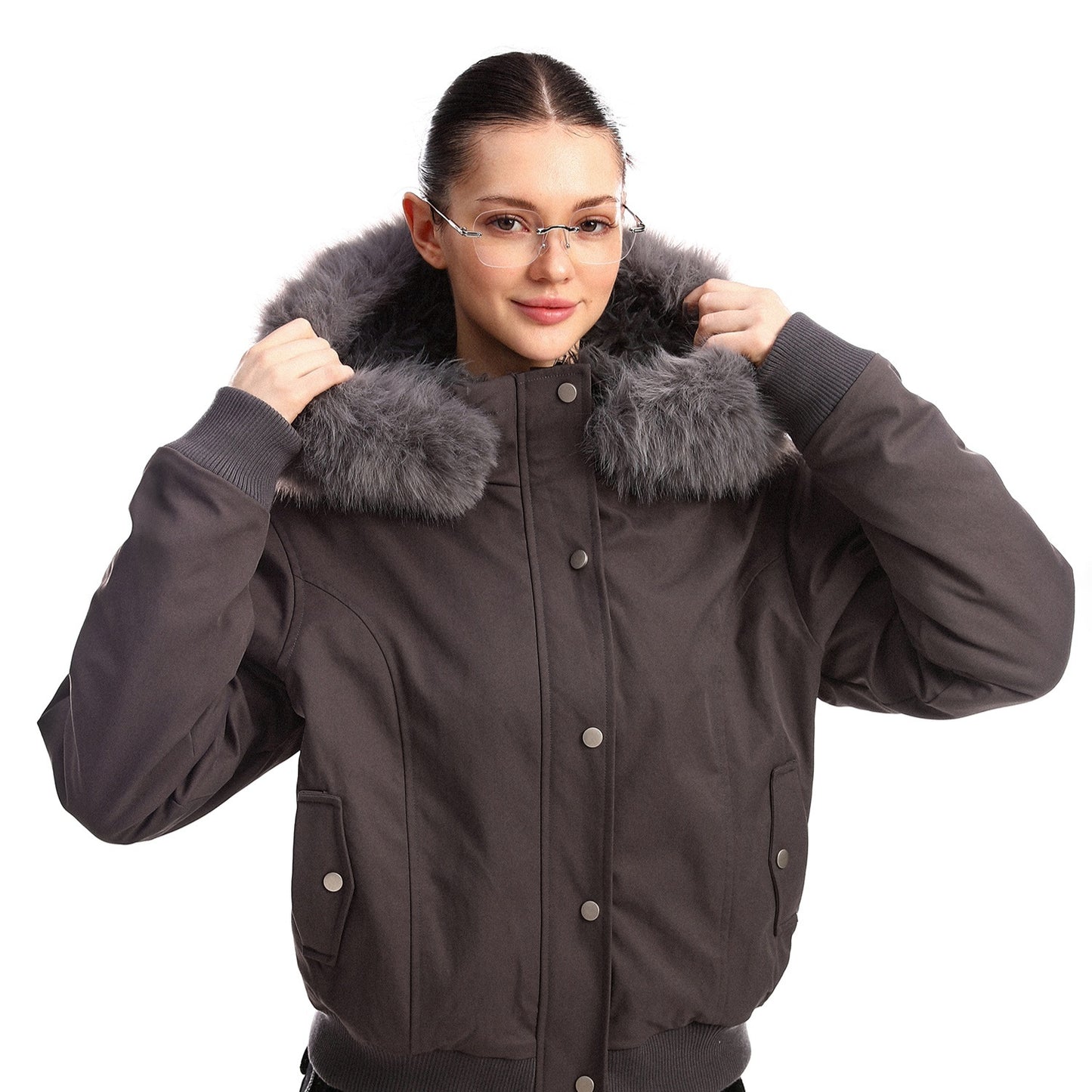 Women's Solid Color Simple Fur Collar Cotton Clothes Coat
