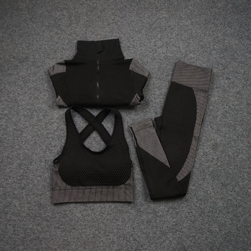 Dreiteiliger Stretch-Fitnessanzug für Sport und Yoga
