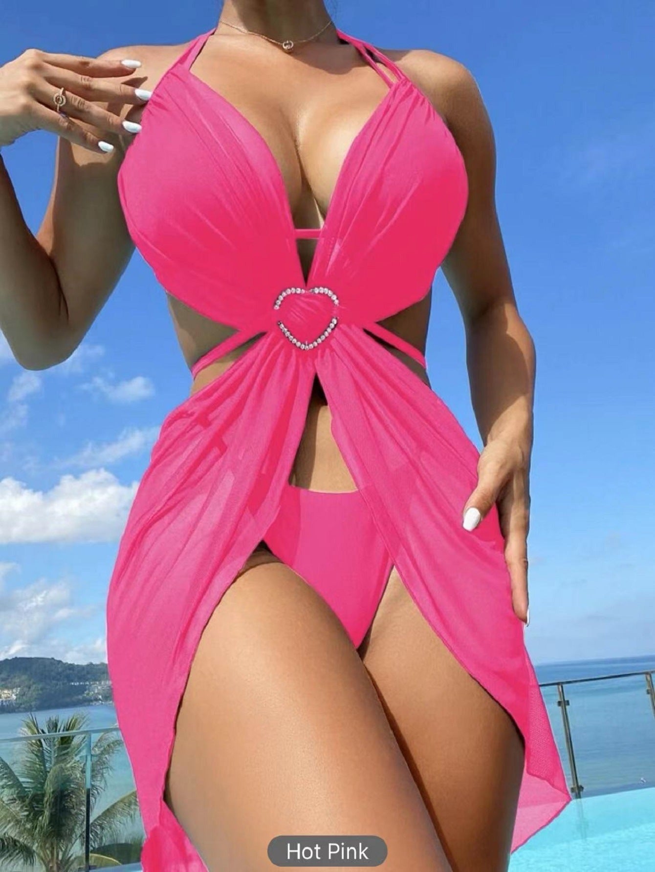 3 stücke Neckholder Bikini Strand Sommer Einfarbig Split Badeanzug Damenbekleidung