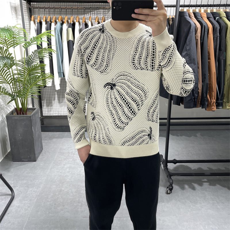 Winter New Pumpkin Jacquard Slim-Fit-Pullover mit Unterhemd