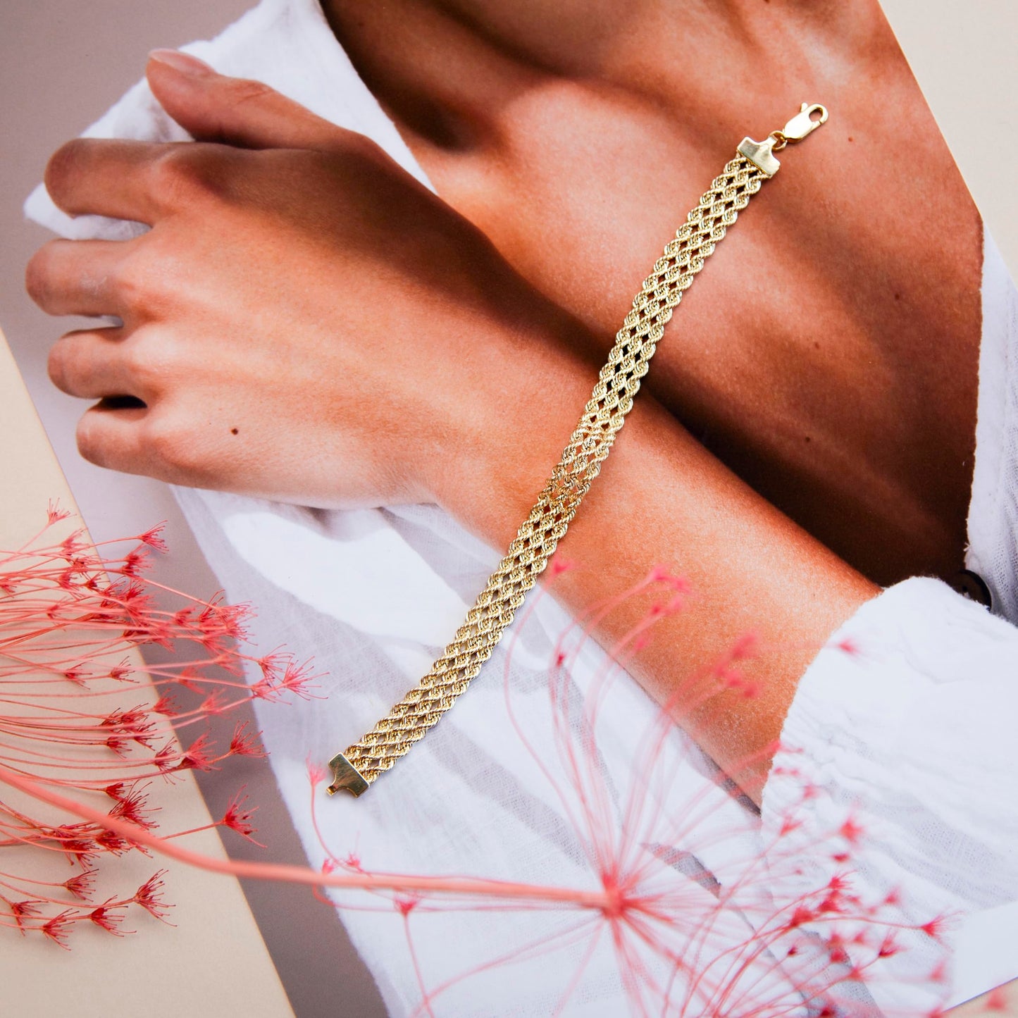 CARISSIMA Gold 9 Karat Gold 3-strängiges Seilarmband von 18 cm/7 für Damen (Gelb, 7 Zoll)