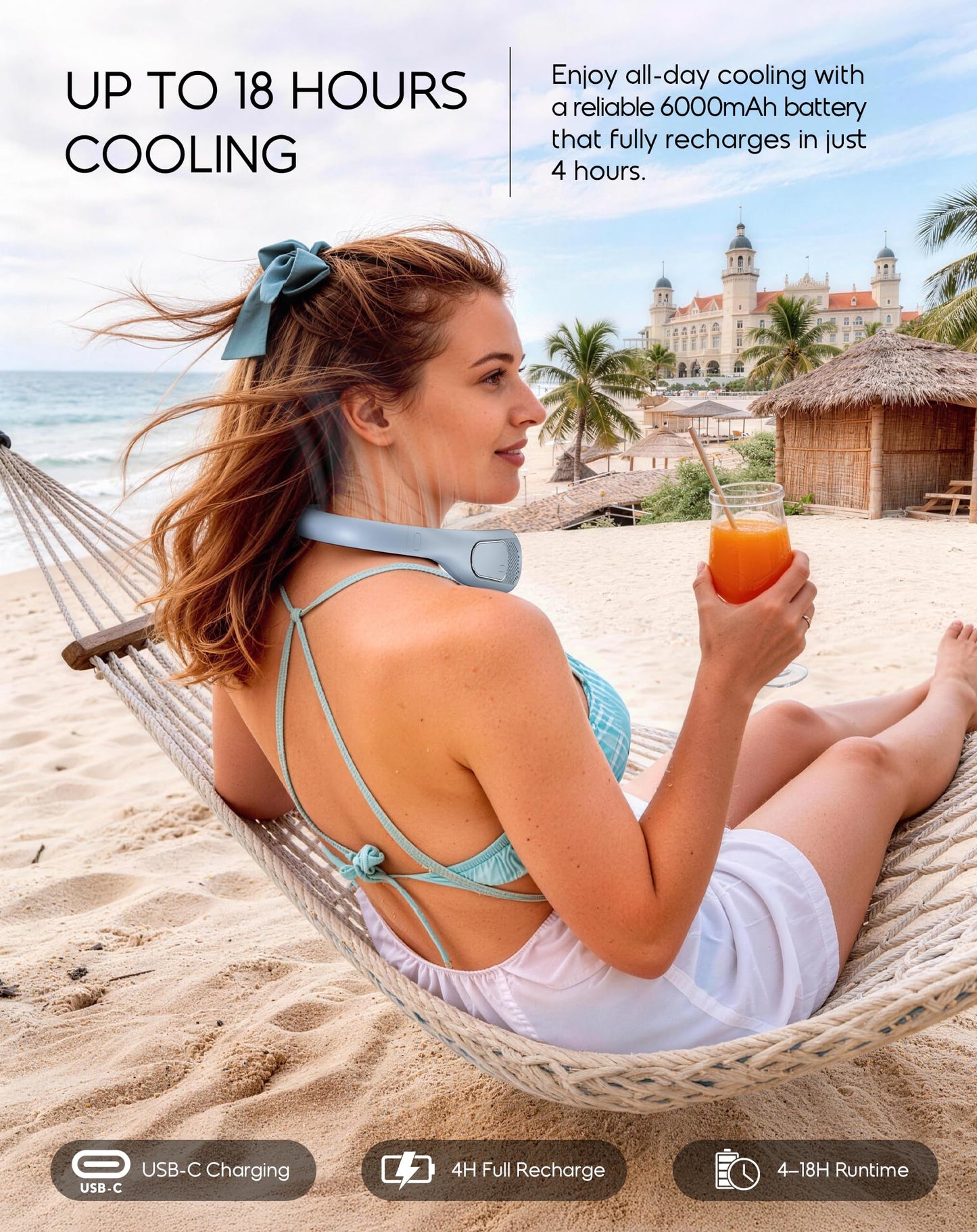 anysun Nackenventilator, USB Ventilator mit 66 Luftauslässe, 360° Luftstrom, 4 Stufen, 6000mAh USB Wiederaufladbar, Freihändiger Leichter Hals ventilator für Büro, Pendeln, Reisen und Outdoor