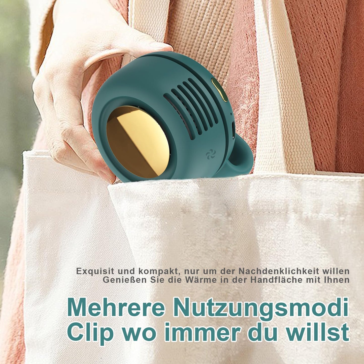 Small Clip Fan,Portable Silent Mini Bladeless Fan Clip On,Tragbarer Clip Ventilator,3 Geschwindigkeiten Mini handventilator,USB Wiederaufladbar Taillenclip-Ventilator,Für Outdoor Büro (Grün)