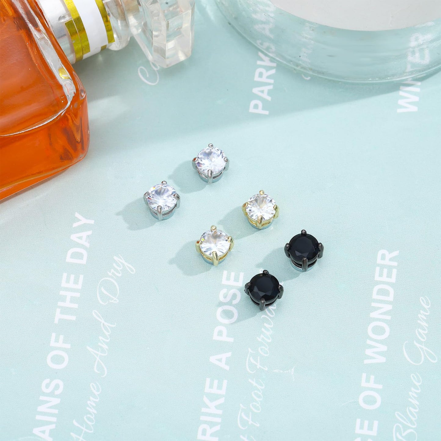 NEWITIN 6 Paar magnetische Ohrstecker aus Edelstahl für Männer, magnetische Ohrringe für Männer, Ohrclips, nicht durchdringende Ohrringe, Unisex, CZ-Magnetohrringe, Diamantohrringe für Frauen und Männer