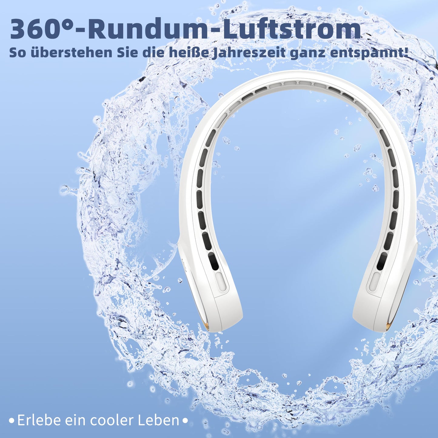 FrSara Nackenventilator, Tragbarer leiser Halsventilator mit 4000mAh Akku, 360° Luftstrom, Neck Fan 3 Stufen, Anti-Haarverwicklung, für Büro, Pendeln, Reisen, Camping und Outdoor im Sommer, Geschenk
