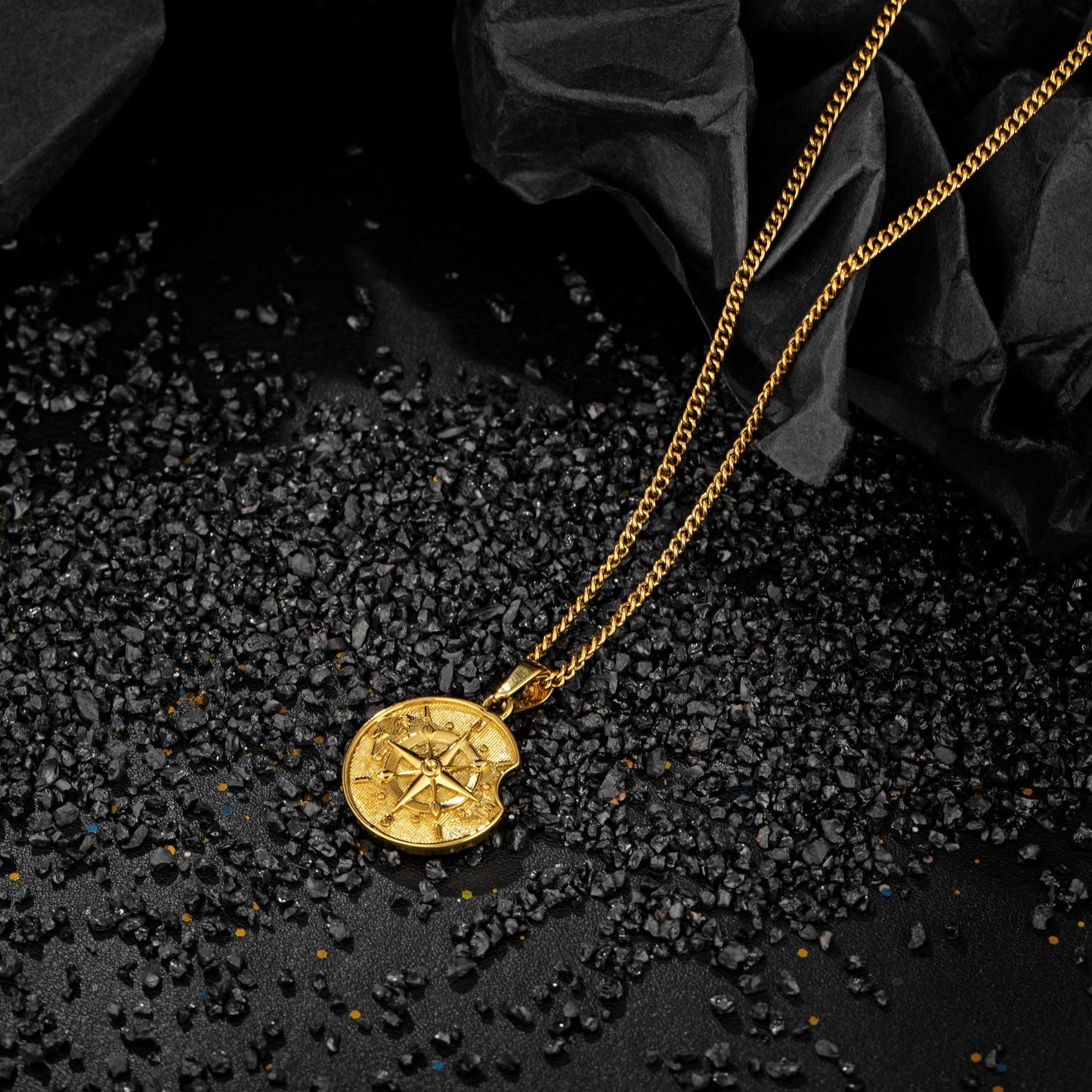 murtoo Gold Münze kette herren, halskette kette, silberkette herren, kompass kette, kompass anhänger, edelstahl kette, anhänger kette, geschenk herren