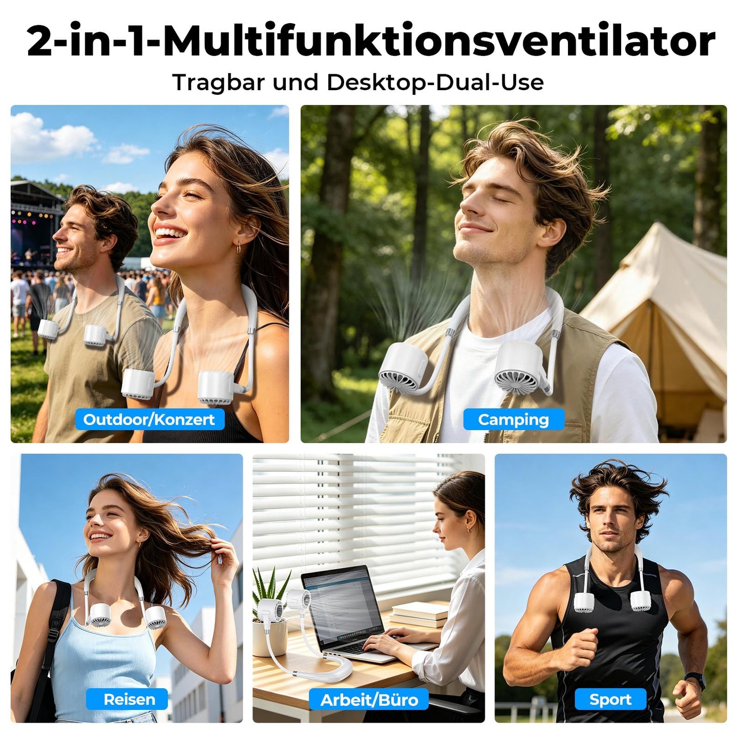 Nackenventilator, 4000mAh Tragbarer Halsventilator, 6 Stufen & 360° Luftstrom, 5-16 Stunden,Extrem Leise 10000 U/min USB Ventilator mit LED-Anzeige,Faltbarer Mini Lüfter für Freien,Reisen,Camping,Büro