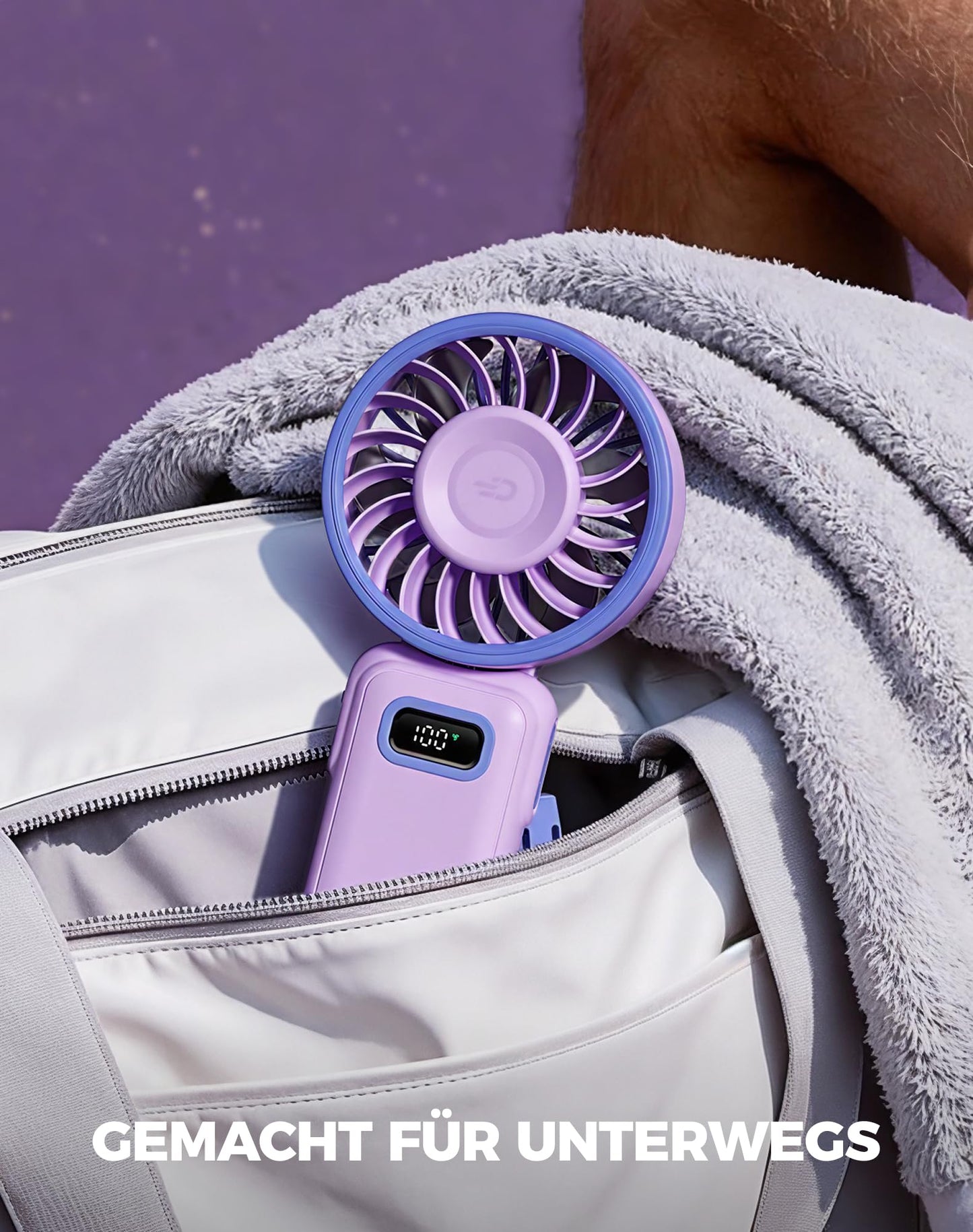 Diveblues Handventilator Tragbarer Turbo-Ventilator mit 100 Stufen und 7,4m/s Starkem Luftstrom, 180° Faltbarer 4-in-1 Mini-Ventilator für Hand, Hals und Tisch, Aufladbar für Sommer, Reise und Outdoor