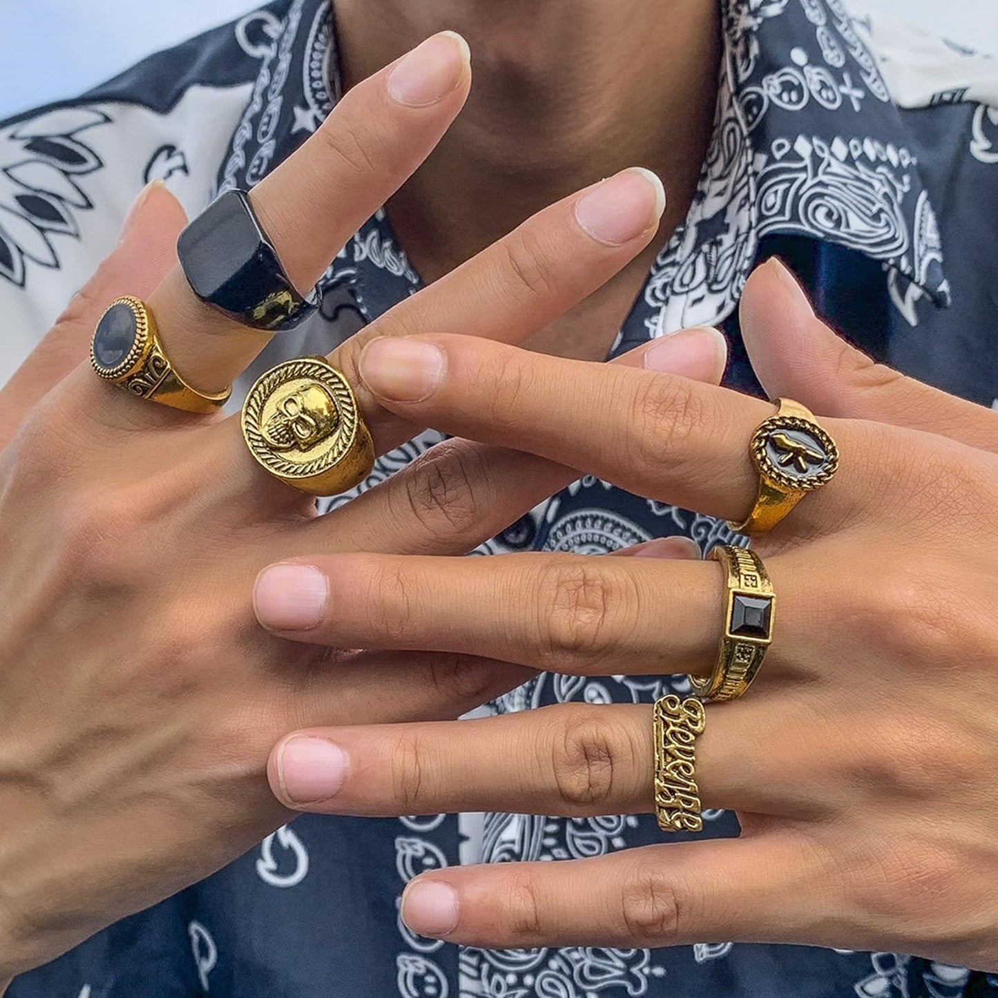 6-teiliges stapelbares Fingerring-Set aus goldenem Knöchel für Männer, Retro-Ringe aus Edelstahl, Schmuck-Zubehör-Set, personalisiertes trendiges Geschenk für Männer