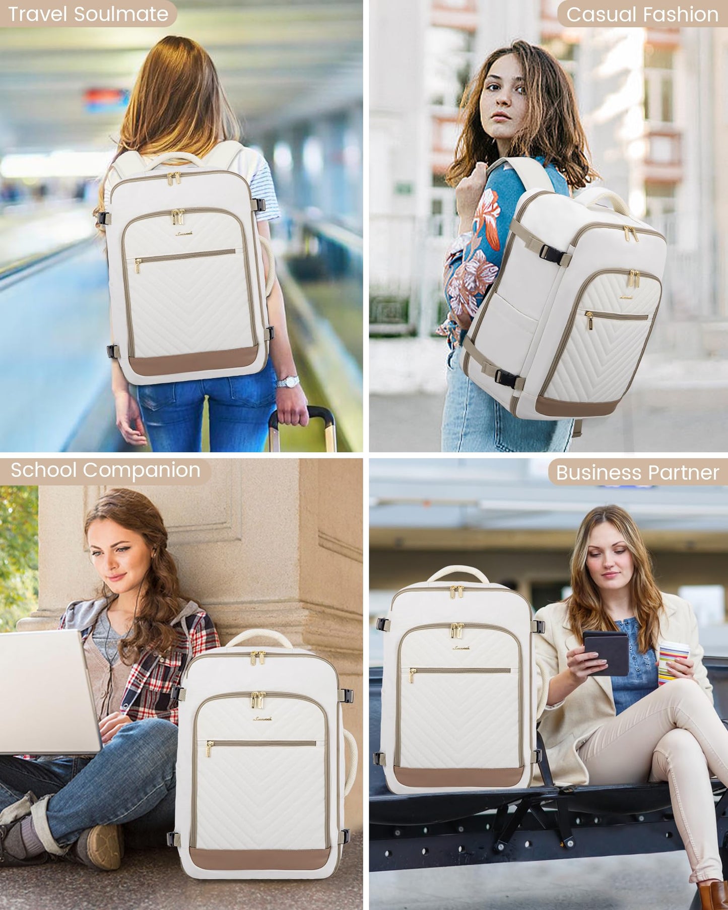 LOVEVOOK Reiserucksack für Damen, 40 l Handgepäck-Rucksack, flugtauglich, TSA-Reisetasche für persönliche Gegenstände, passend für 17-Zoll-Laptops, Business-Weekender-Tagesrucksack mit Kulturbeutel und 2 Packwürfeln