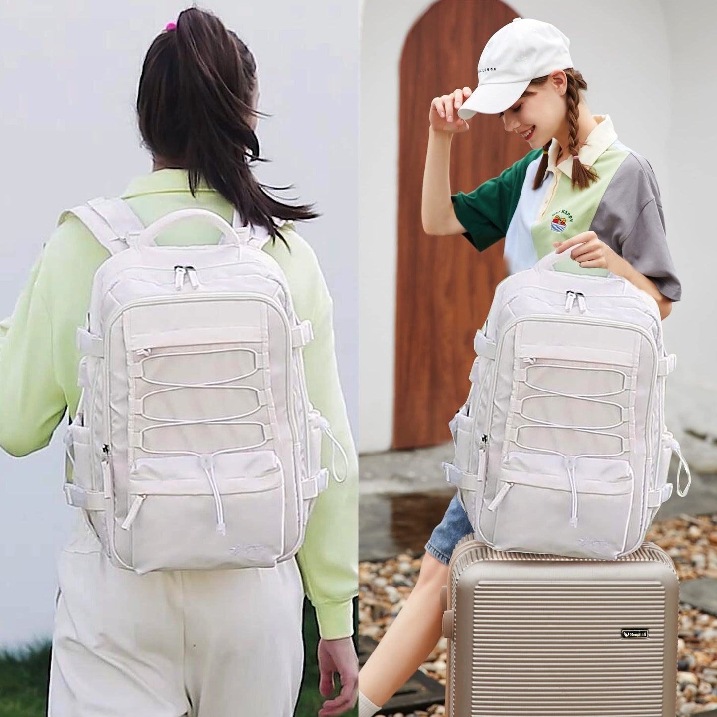 Reiserucksack für Damen und Herren, 15,6-Zoll-Laptop-Rucksäcke mit USB-Anschluss, Handgepäck-Rucksack, flugzugelassen, großer Rucksack, College-Büchertasche, Outdoor-Sport-Wanderrucksack, lässiger Tagesrucksack (weiß)