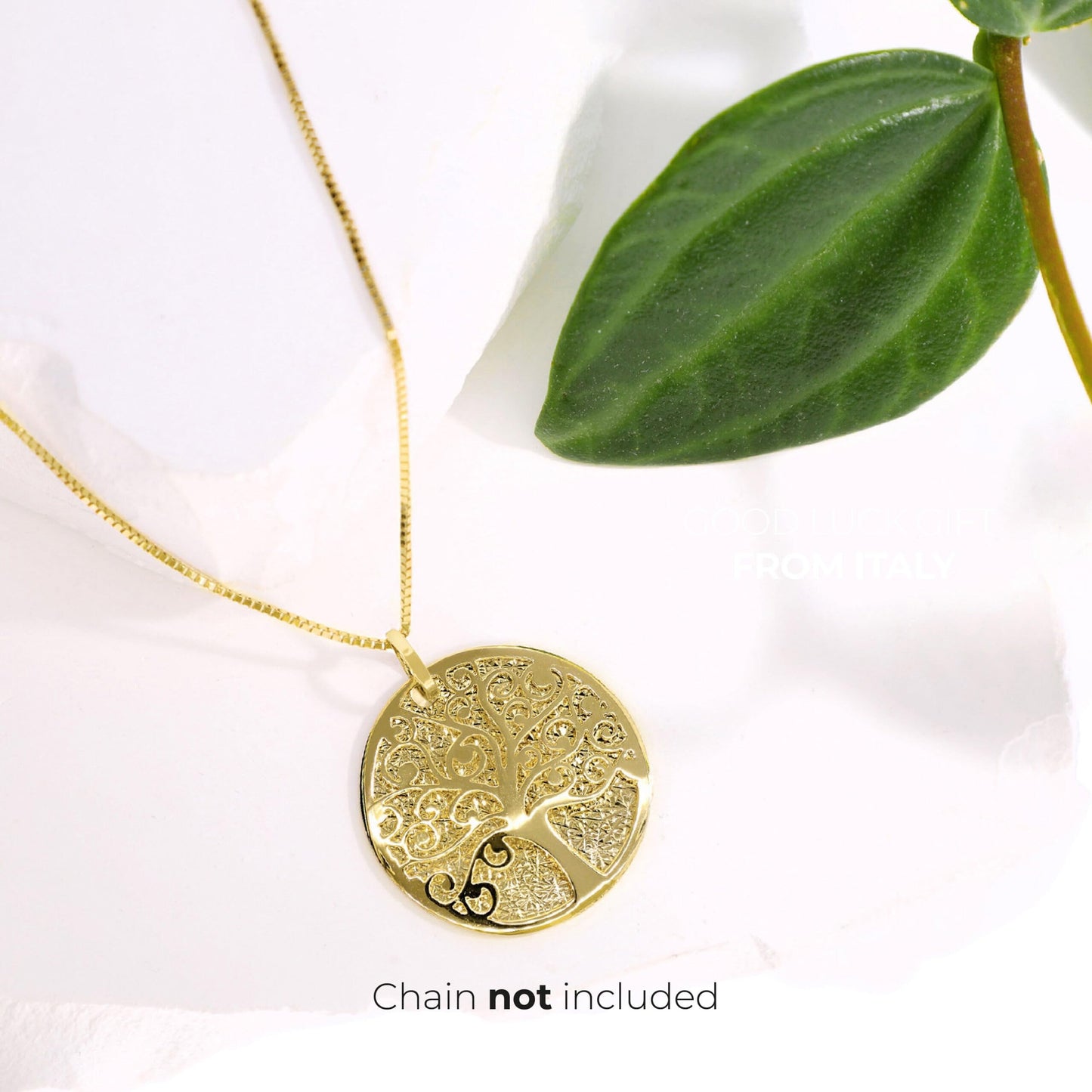 Lucchetta - Baum des Lebens Anhänger in 14K Gelbgold mit Diamant-Effekt Medaille, Durchmesser 17mm, Goldanhänger Damen Mädchen 585 Echtgold für Kette (bis zu 4 mm) - hergestellt in Italien