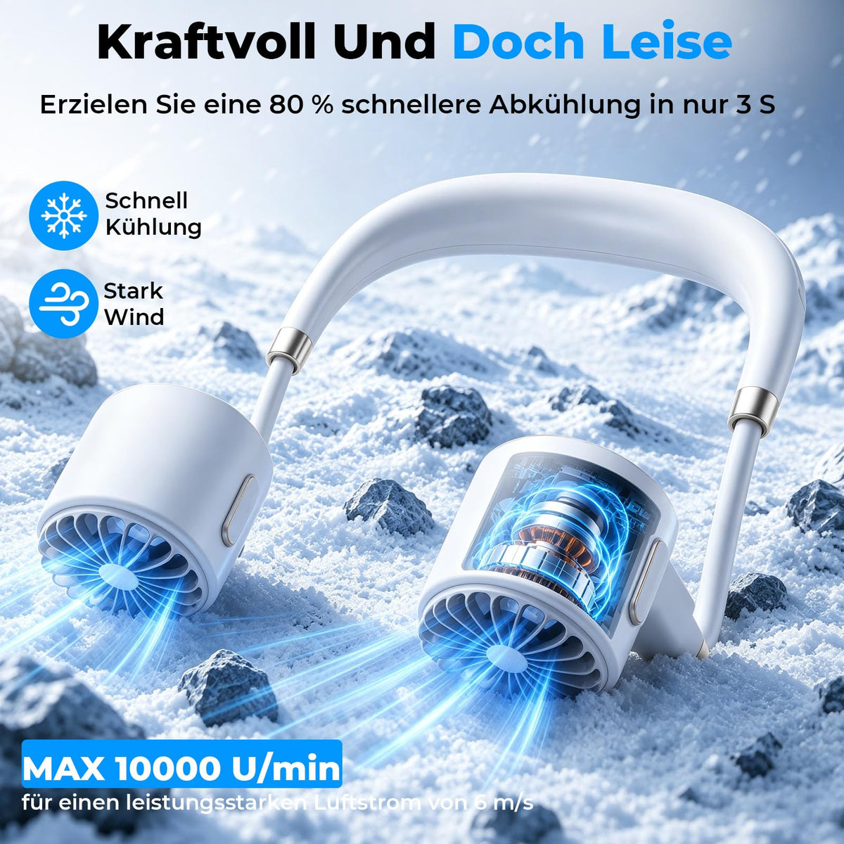 Nackenventilator, 4000mAh Tragbarer Halsventilator, 6 Stufen & 360° Luftstrom, 5-16 Stunden,Extrem Leise 10000 U/min USB Ventilator mit LED-Anzeige,Faltbarer Mini Lüfter für Freien,Reisen,Camping,Büro