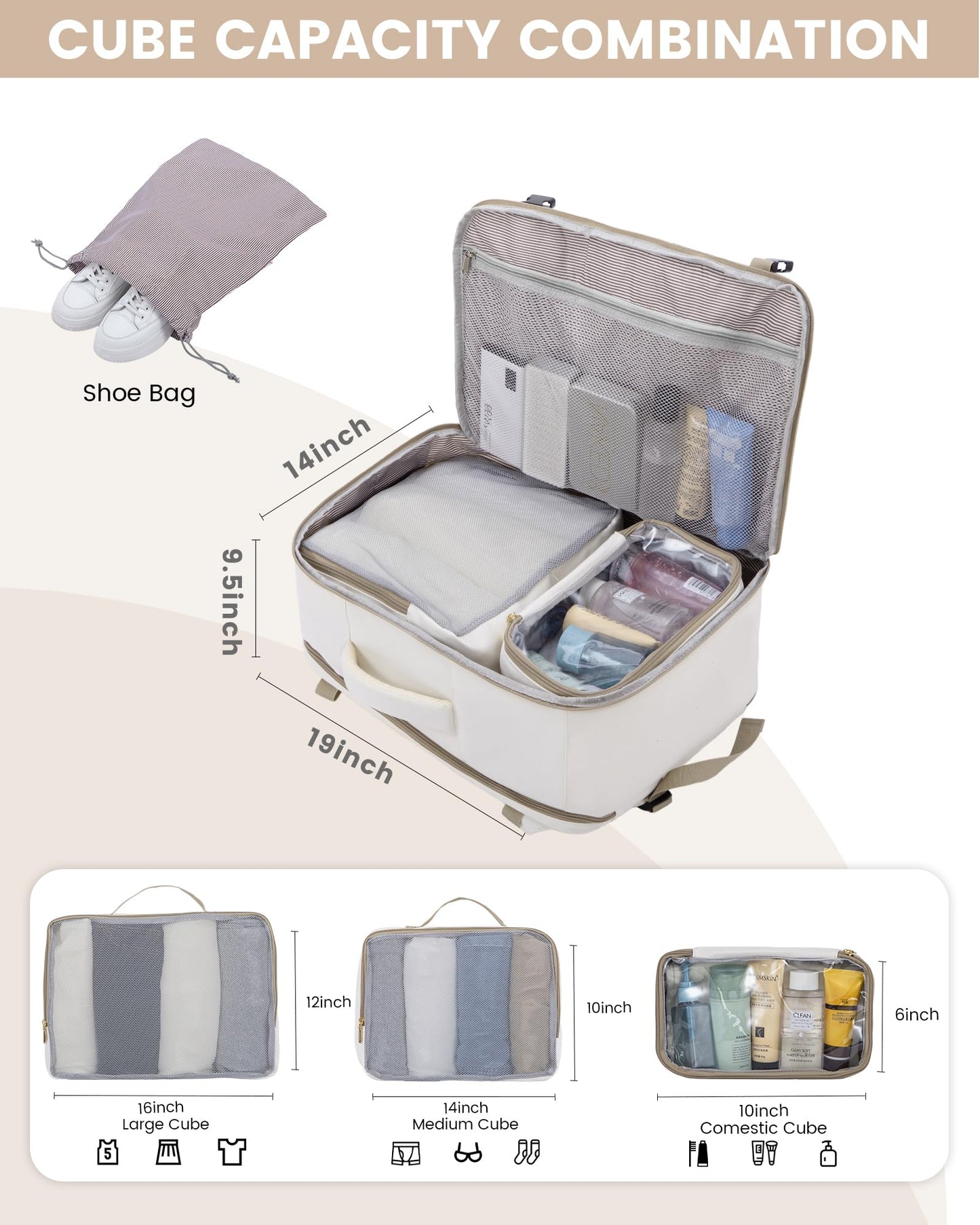 LOVEVOOK Reiserucksack für Damen, 40 l Handgepäck-Rucksack, flugtauglich, TSA-Reisetasche für persönliche Gegenstände, passend für 17-Zoll-Laptops, Business-Weekender-Tagesrucksack mit Kulturbeutel und 2 Packwürfeln