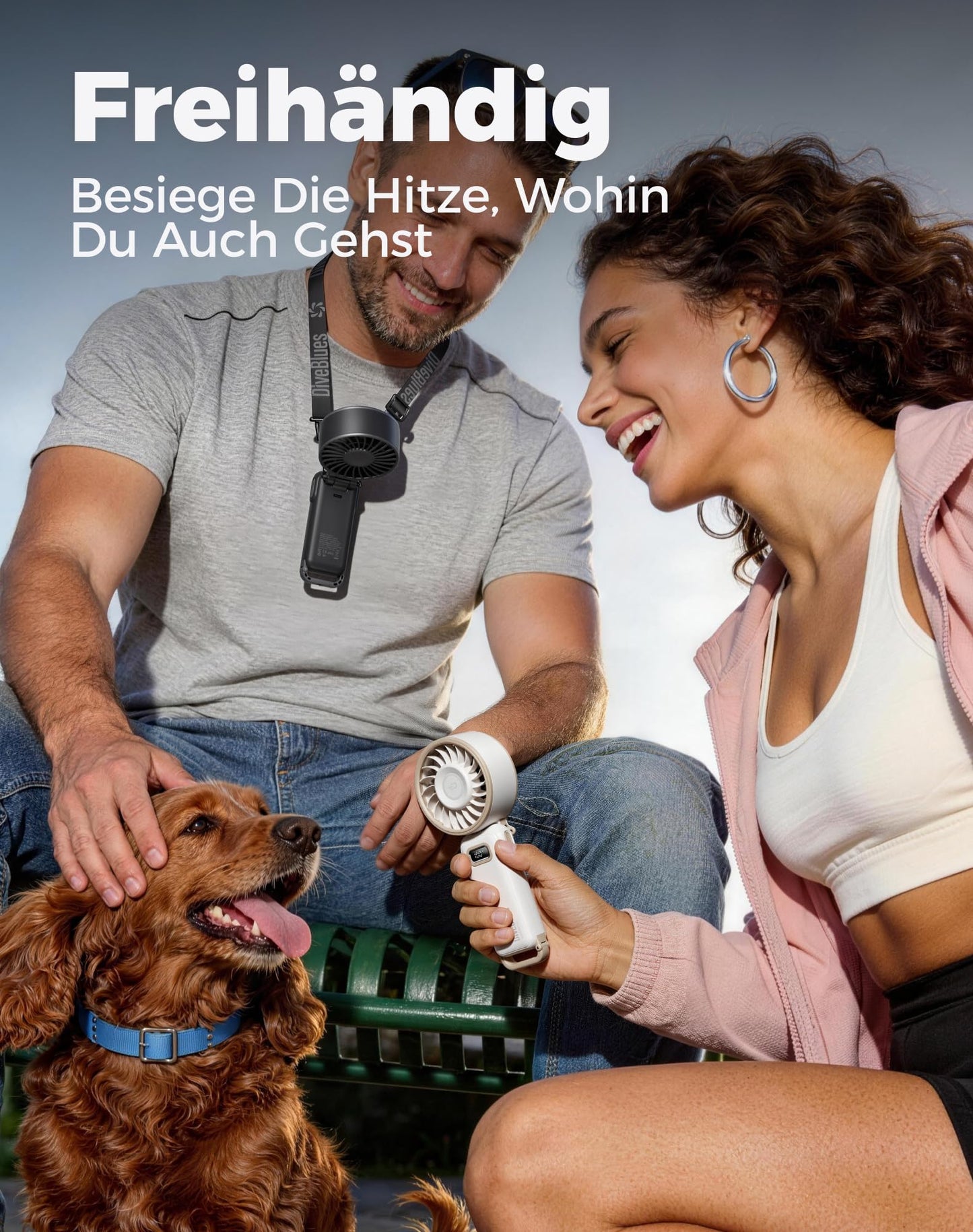 Diveblues - Handventilator Akku Aufladbar - 100 Stunfen Mini Ventilator Leistungsstarker Luftstrom mit Turbo-Technologie, 4 in 1 Tragbarer Ventilator 180° Faltbarer Bis zu 12 Stunden Kühlung