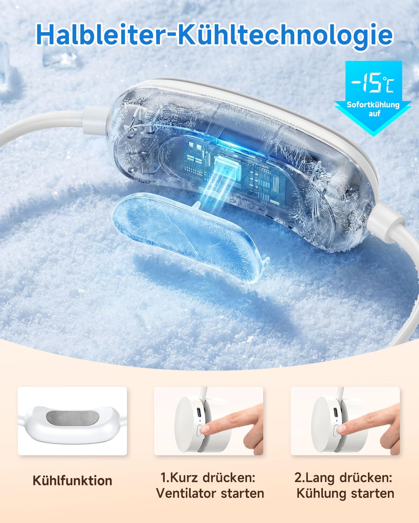 ViSSKO 2026 Neu Kühlung Nackenventilator,Nackenstütze Persönliche Hände frei,3 Geschwindigkeitsstufen Dauerhaft,1600mAh USB-C wiederaufladbarer Akku für Arbeit,Reisen,Outdoor-Sport,Zuhause Aprikose