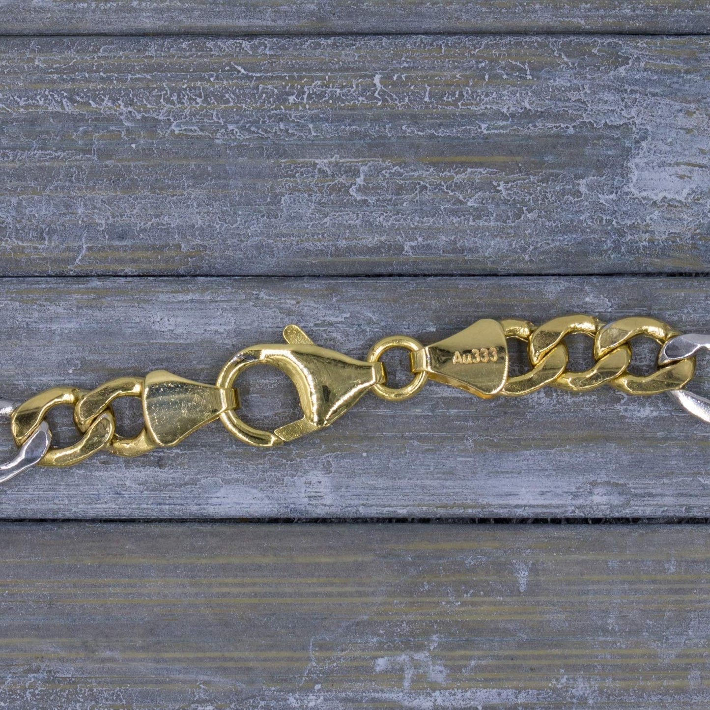 EDELIND Goldarmband Herren 333 Echtgold | Länge 19 cm | 5,7 mm | 8 Karat Goldarmband | Bicolor Goldarmband hohl Gelbgold/Weißgold | Armband Figarokette Gold | Schmuck-Geschenkbox