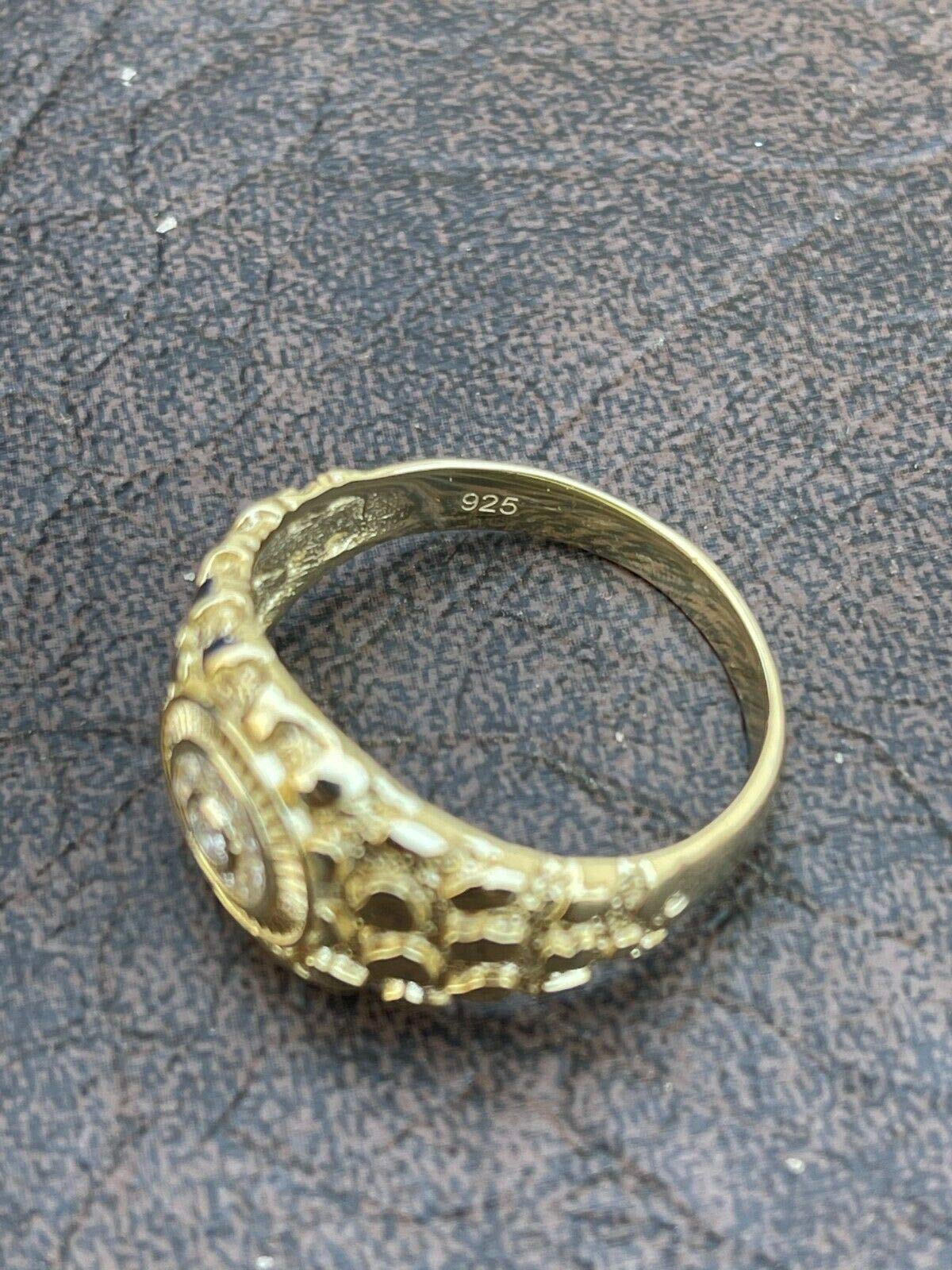 Nugget-Ring für Herren – massiver 925er Sterling-Silberring – Iced Micropave Cluster-Ring – 14 Karat Gelbgold-Finish – Größen 6–13 (10)