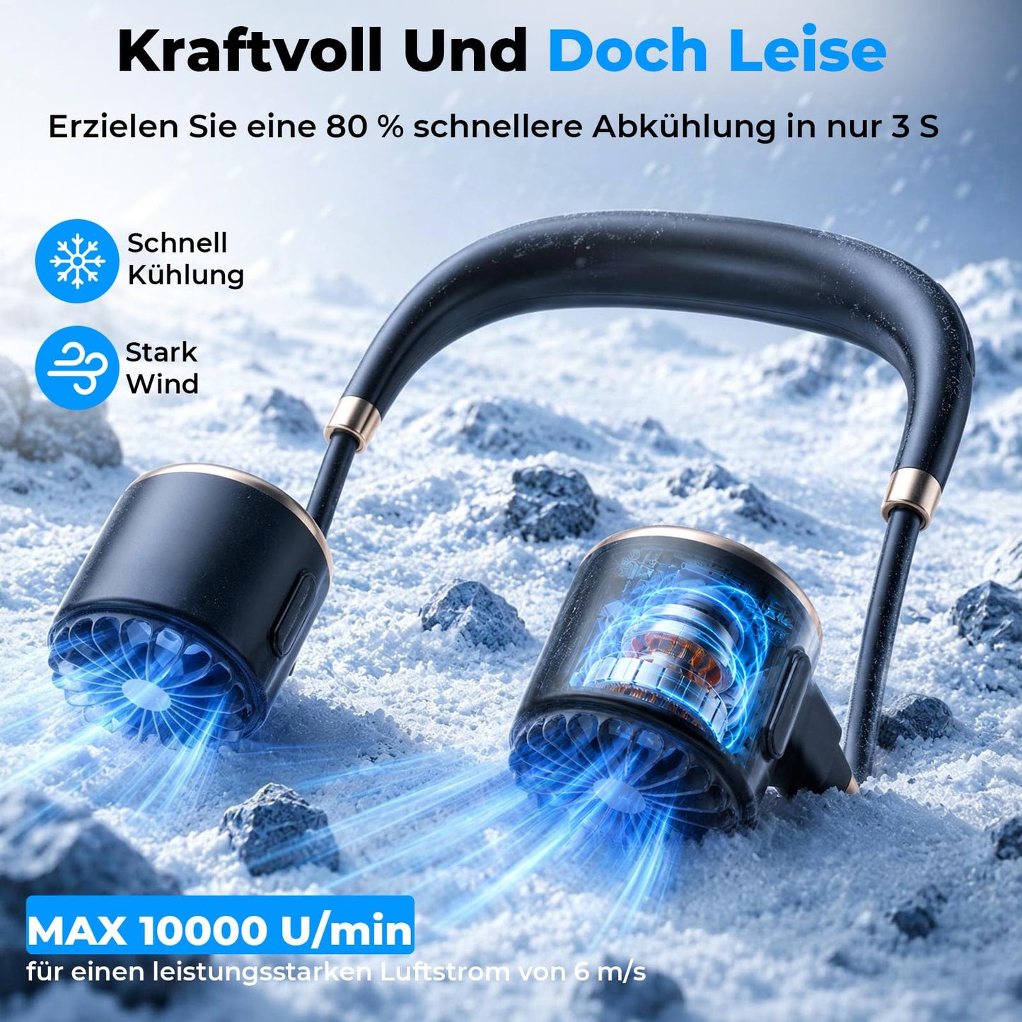 Nackenventilator, 4000mAh Tragbarer Halsventilator, 6 Stufen & 360° Luftstrom, 5-16 Stunden,Extrem Leise 10000 U/min USB Ventilator mit LED-Anzeige,Faltbarer Mini Lüfter für Freien,Reisen,Camping,Büro