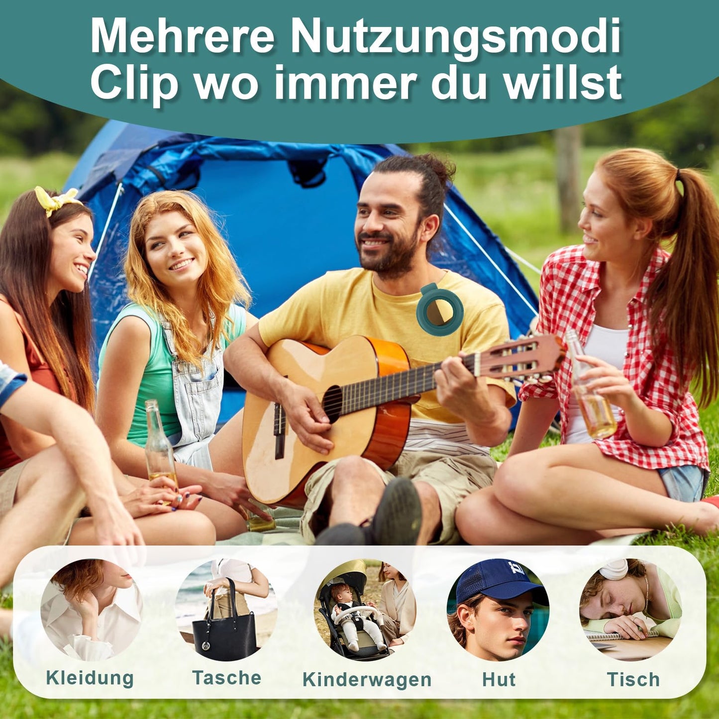 Small Clip Fan,Portable Silent Mini Bladeless Fan Clip On,Tragbarer Clip Ventilator,3 Geschwindigkeiten Mini handventilator,USB Wiederaufladbar Taillenclip-Ventilator,Für Outdoor Büro (Grün)